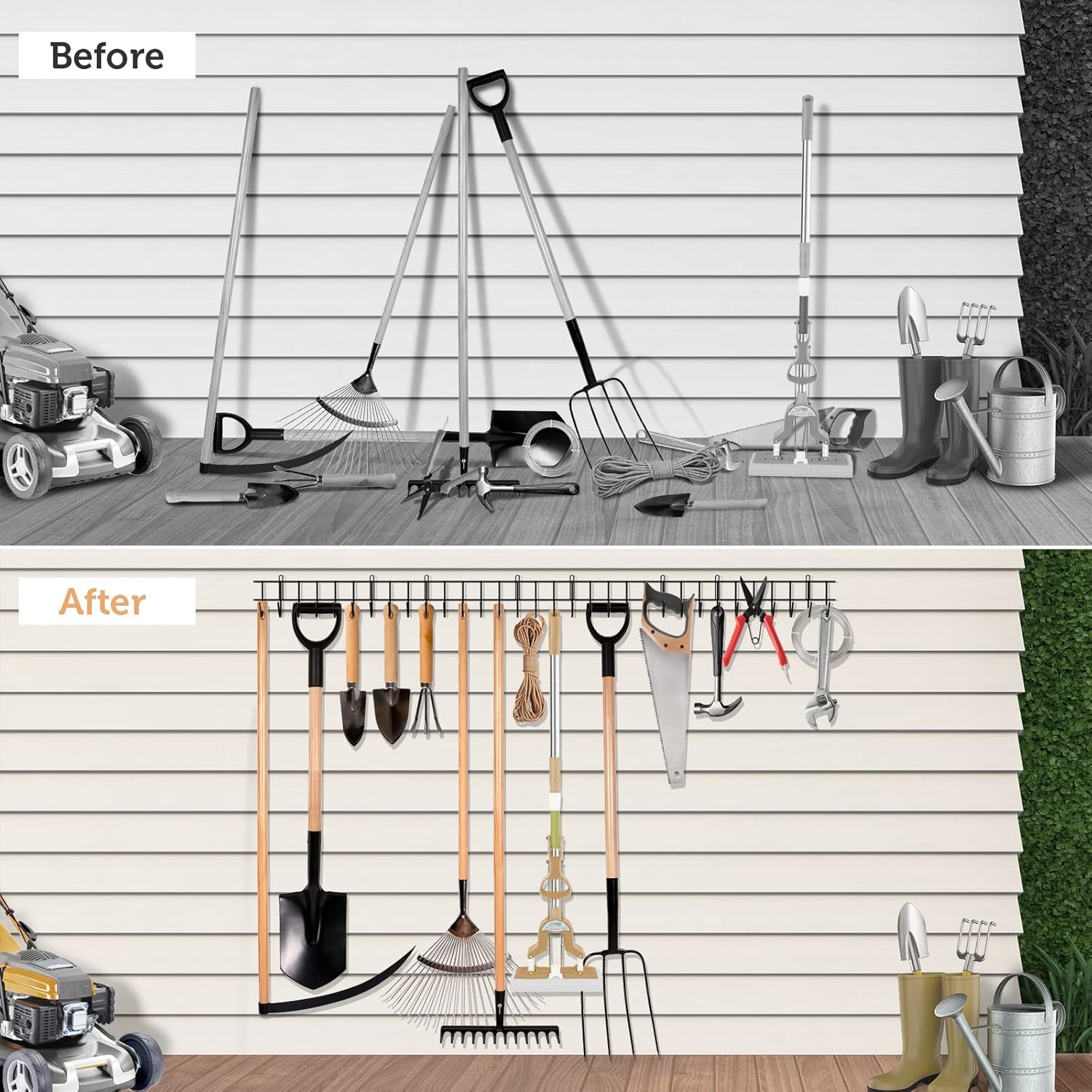 Detalle de Garden tool rack 160cm with 32 hooks