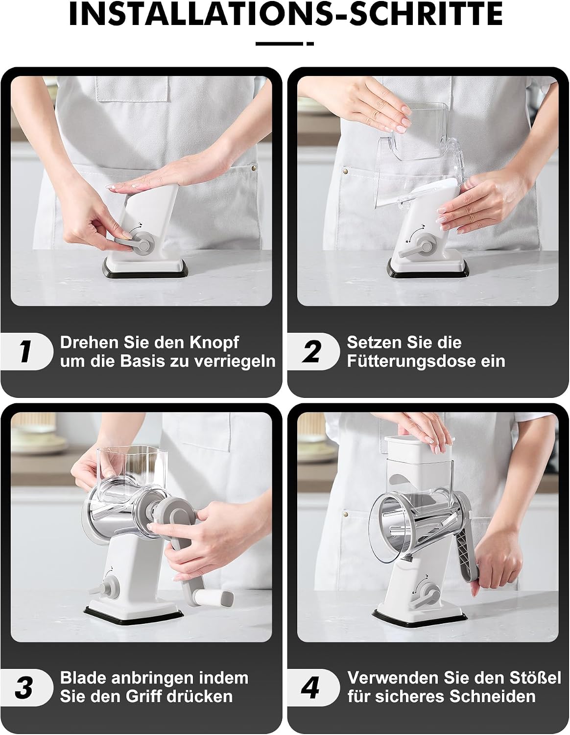 Thumbnail 6 de GDL Käsereibe: 4-in-1 Gemüsereibe mit starker Saugnopfbasis – Weiß