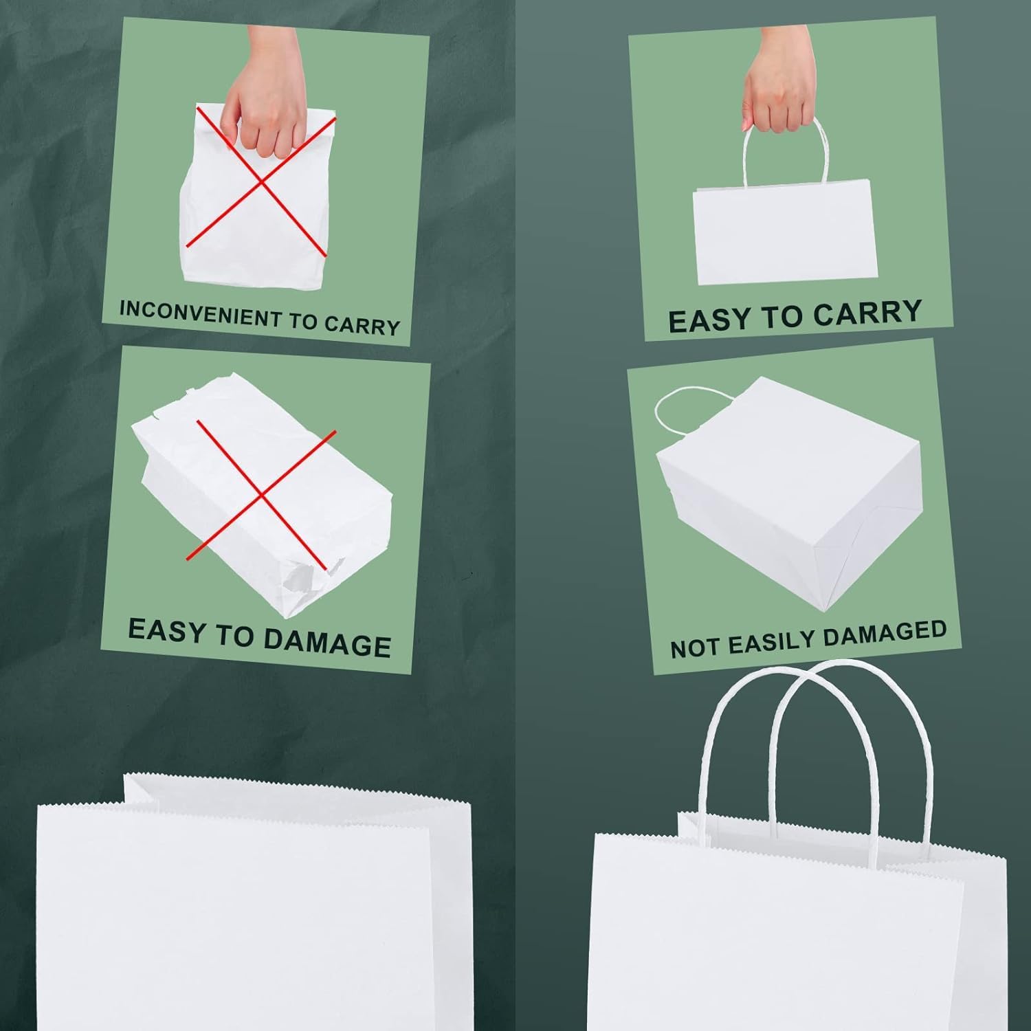 Thumbnail 3 de Switory 50pcs White Paper Bags 8x4.75x10.5in