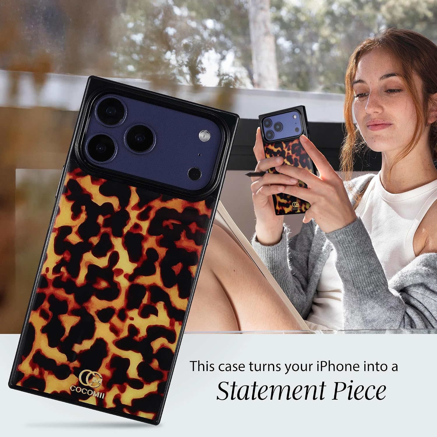 Detalle 2 de COCOMII Rectangle for iPhone 17 Pro Max Case, Amber Tortoiseshell