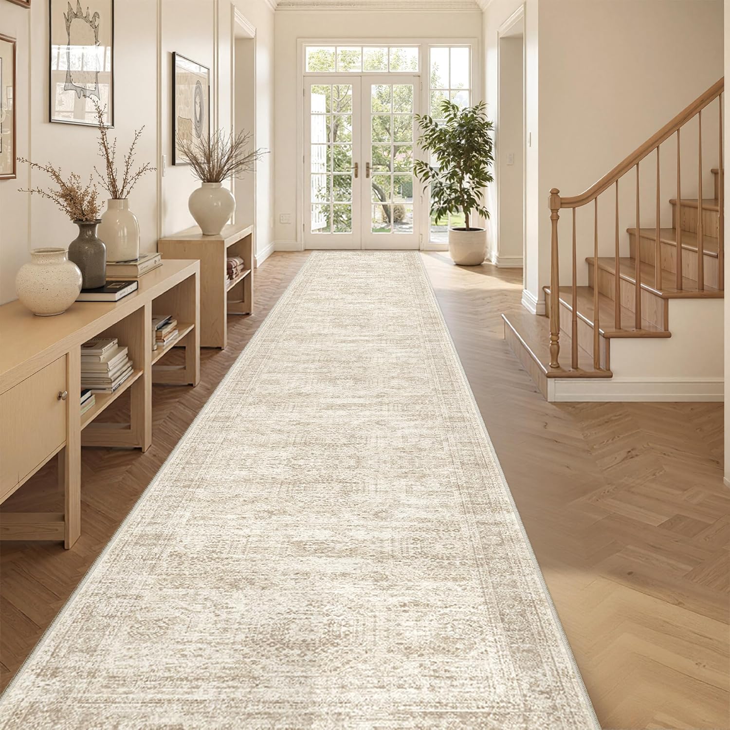 Thumbnail 3 de Restydon 3x18 Washable Runner Rug for Hallway (Beige/Ivory)