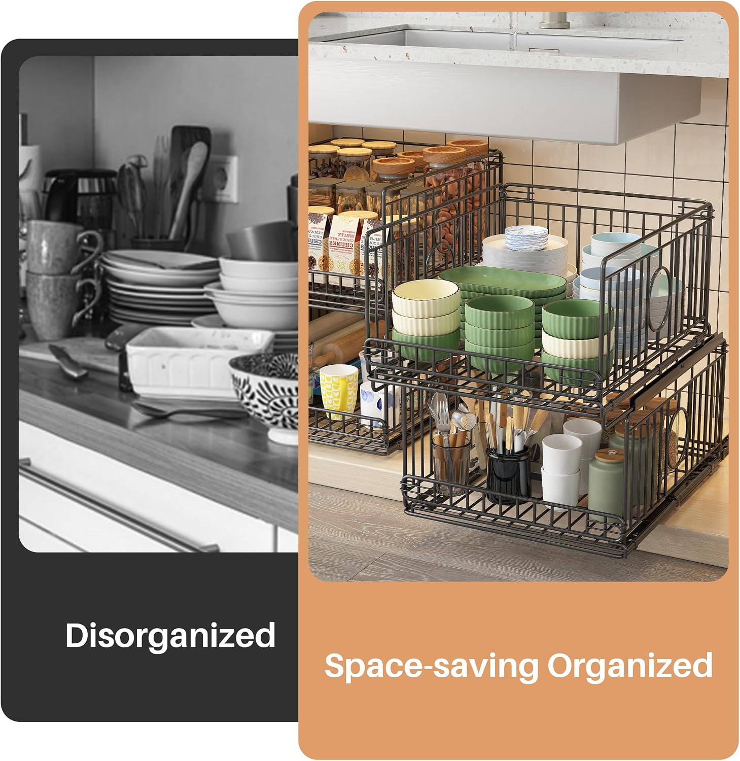 Thumbnail 4 de Ornestia 4-Pack Sliding Stackable Metal Closet Organizers, Black