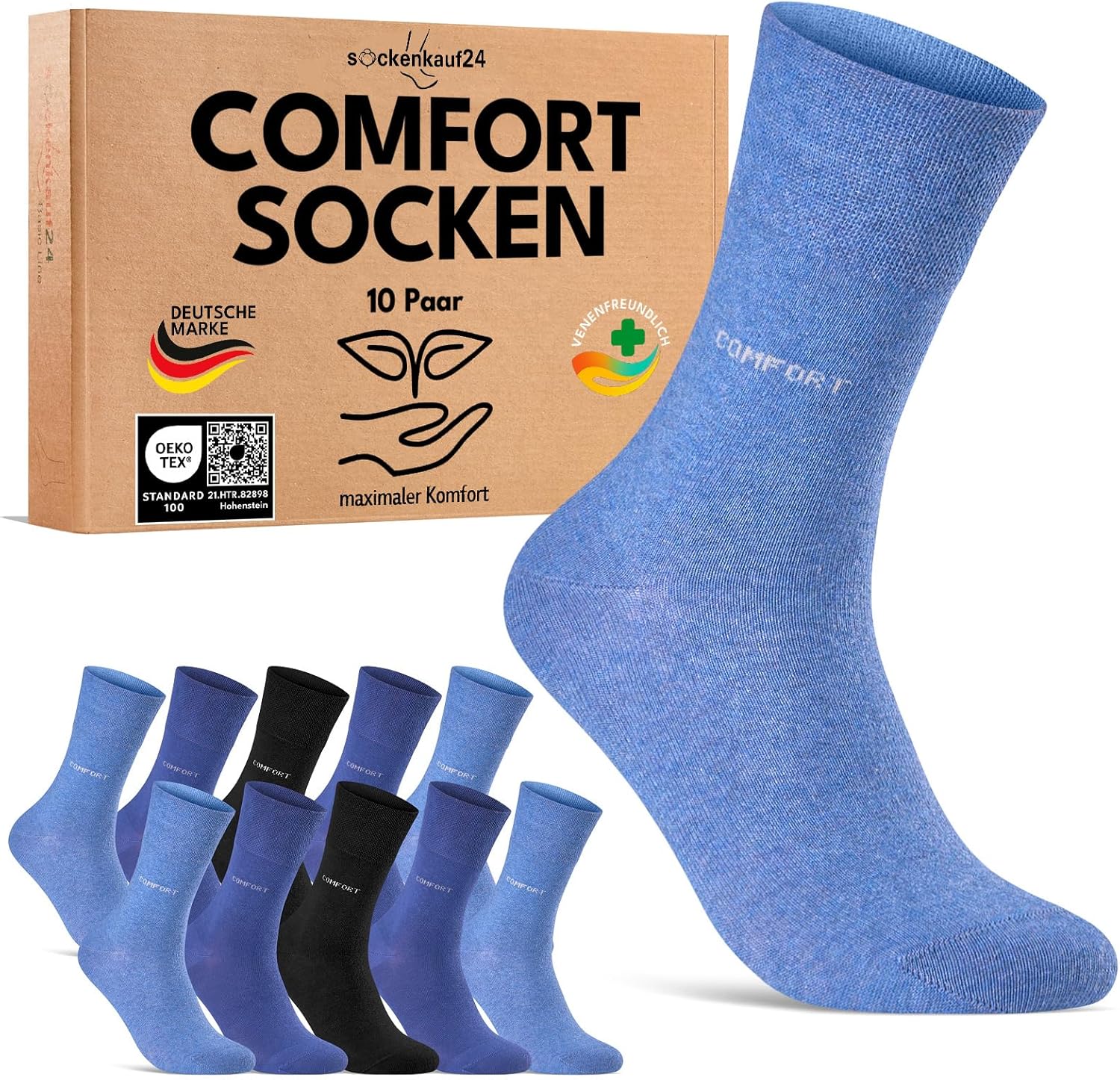 Detalle de sockenkauf24 10 Paar Comfort Socken ohne Gummibund & ohne Naht für Damen und Herren