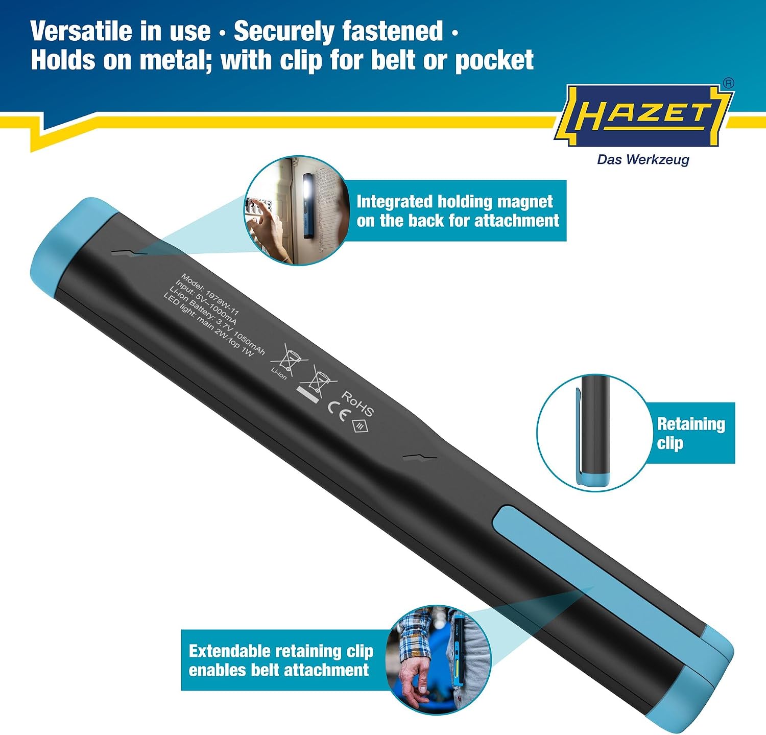 Thumbnail 4 de HAZET 1979-11 – lampa warsztatowa LED z magnesem, USB-C i ściemnianiem