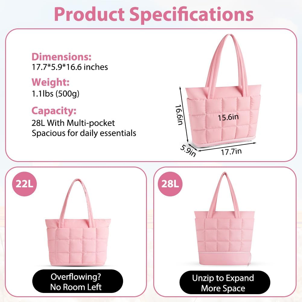 Detalle de Aolso Expandable Puffer Work Laptop Tote Bag, Lightweight and Large Capacity