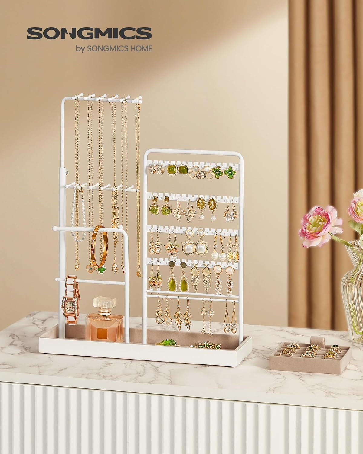 Detalle 2 de SONGMICS CAELEY JJS026W01 Adjustable Jewellery Stand with Velvet-Lined Tray
