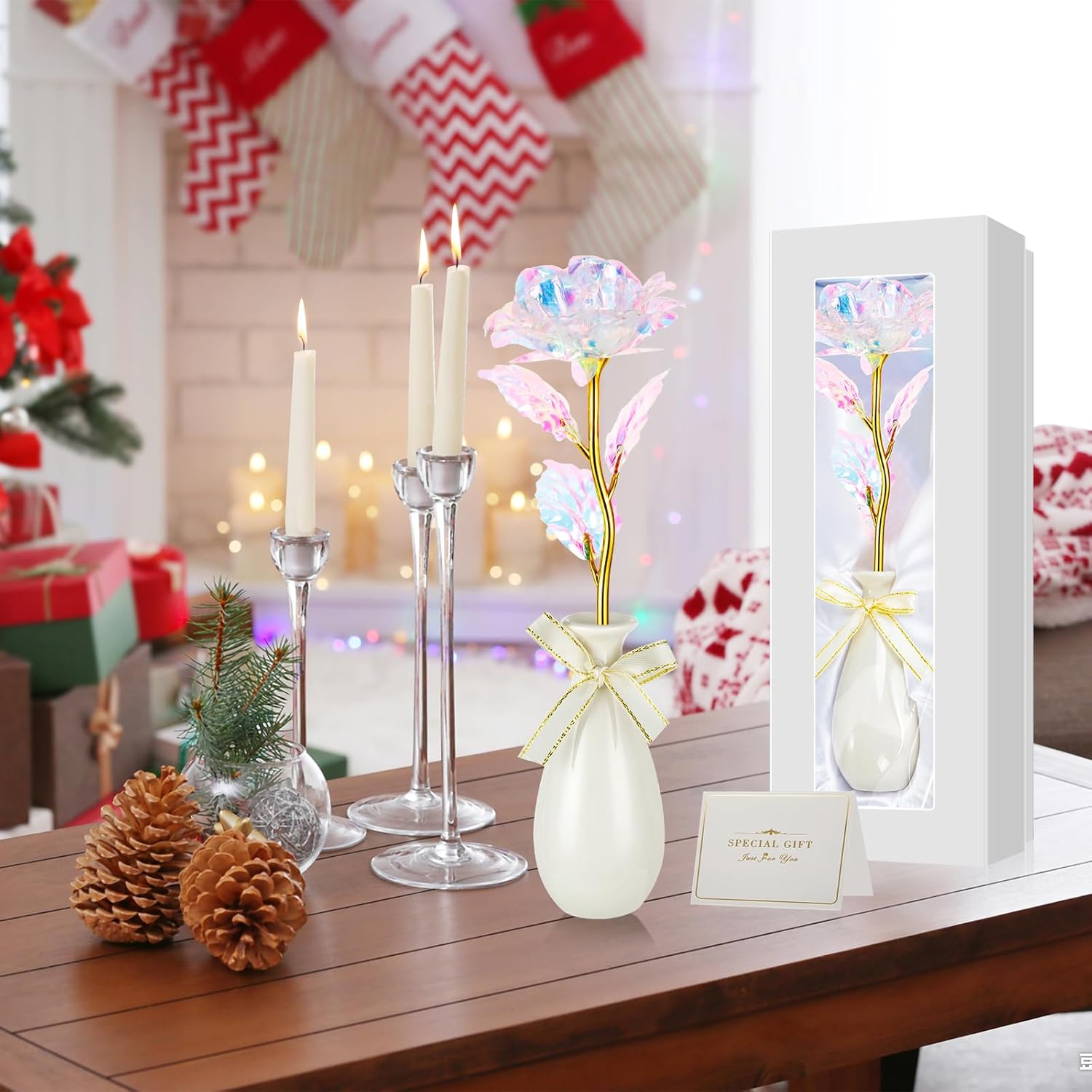 Thumbnail 5 de Ruibinlee Rose Éternelle Galaxy Or avec Vase – Cadeau pour la Fête des Mères et les occasions spéciales