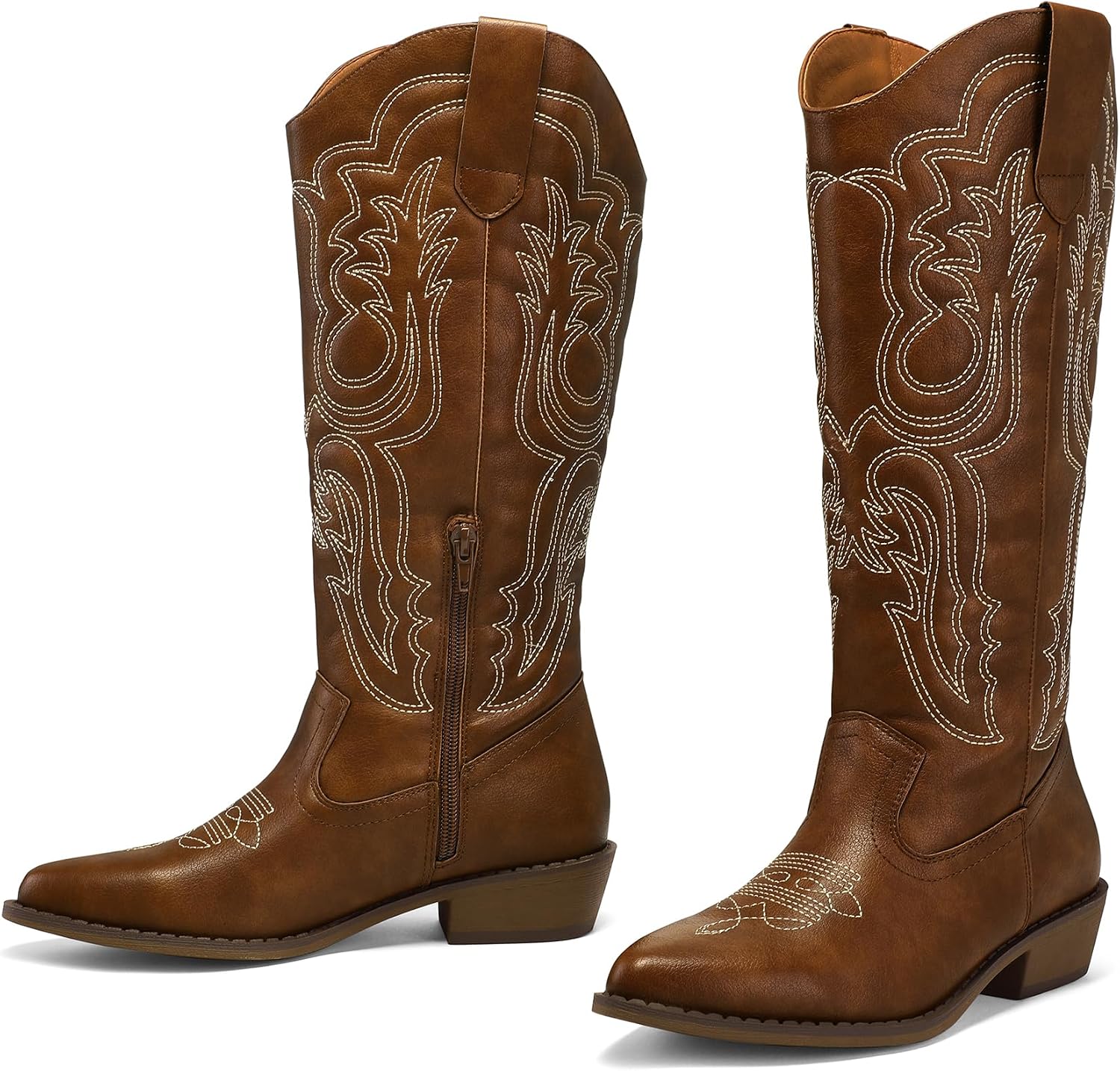 Detalle de Mysoft Women's Cowboy Boots Mid Calf Western Embroidered Pointed Toe with Chunky Heel