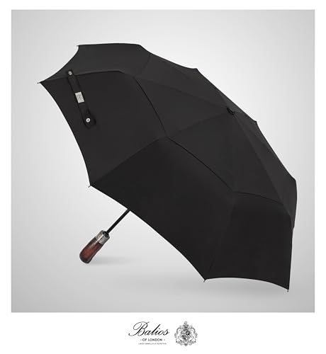 Thumbnail 2 de Balios Folding Umbrella Real Wood Handle Auto Open Close Black