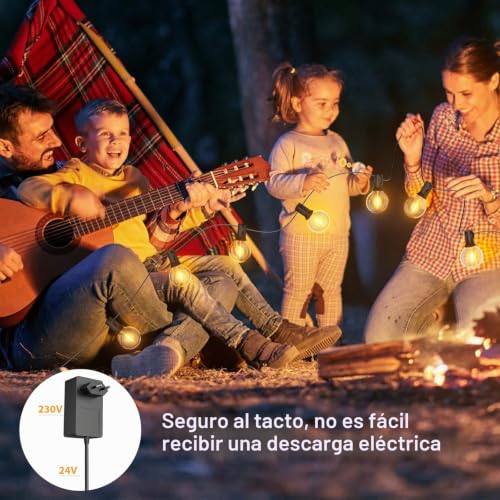 Detalle 2 de BokiHuk Guirnalda Luces Exterior 30M, 24V – 50+2 Bombillas IP45 para Jardín y Terraza
