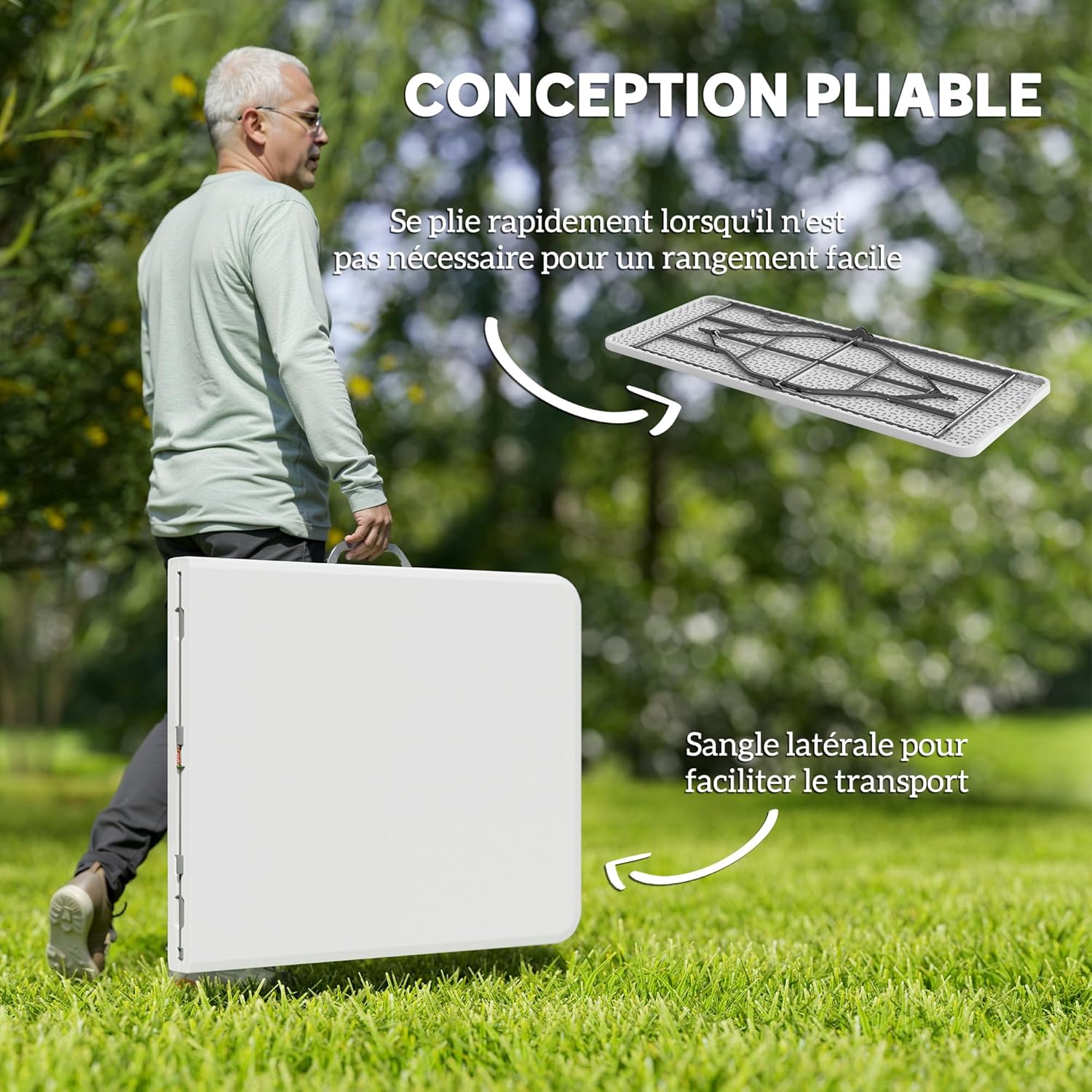 Detalle de Outsunny Table Pliante en HDPE 180 x 74 x 74 cm – portable et robuste pour l’extérieur