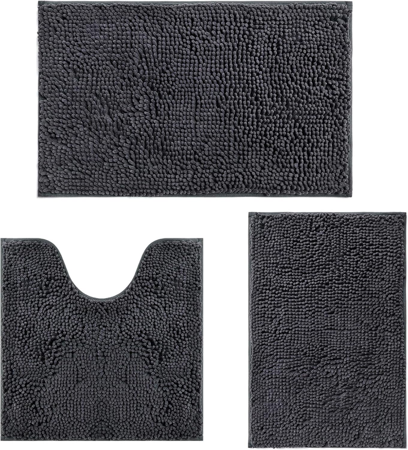 Detalle de COMPOLICY Badematte Set 3 teilig Dunkelgrau – 3 dywaniki chenille