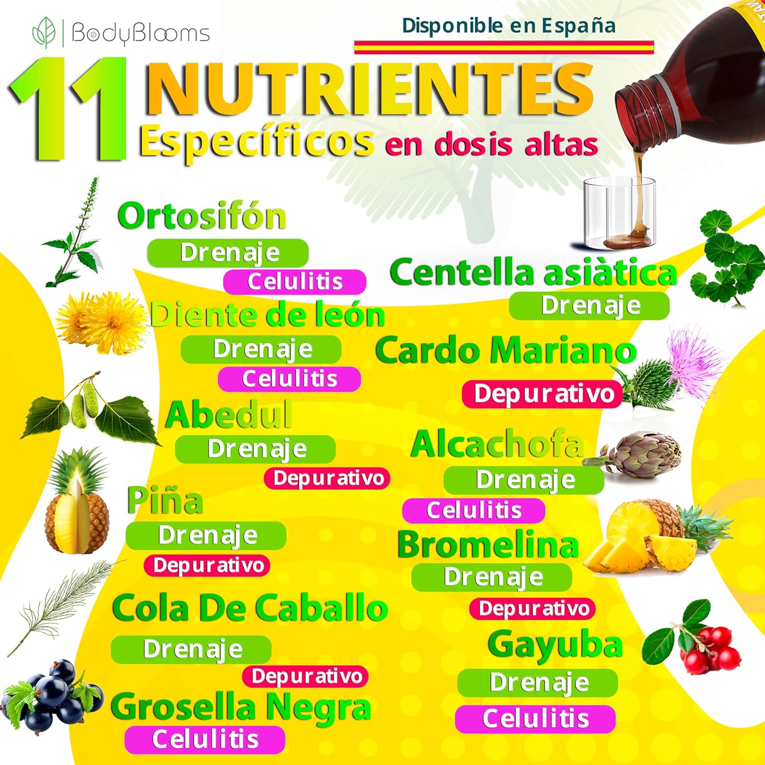 Detalle 2 de Bodyblooms Quemagrasas potente 500 ml: detox, diuréticos y anticelulítico para apoyar la pérdida de peso