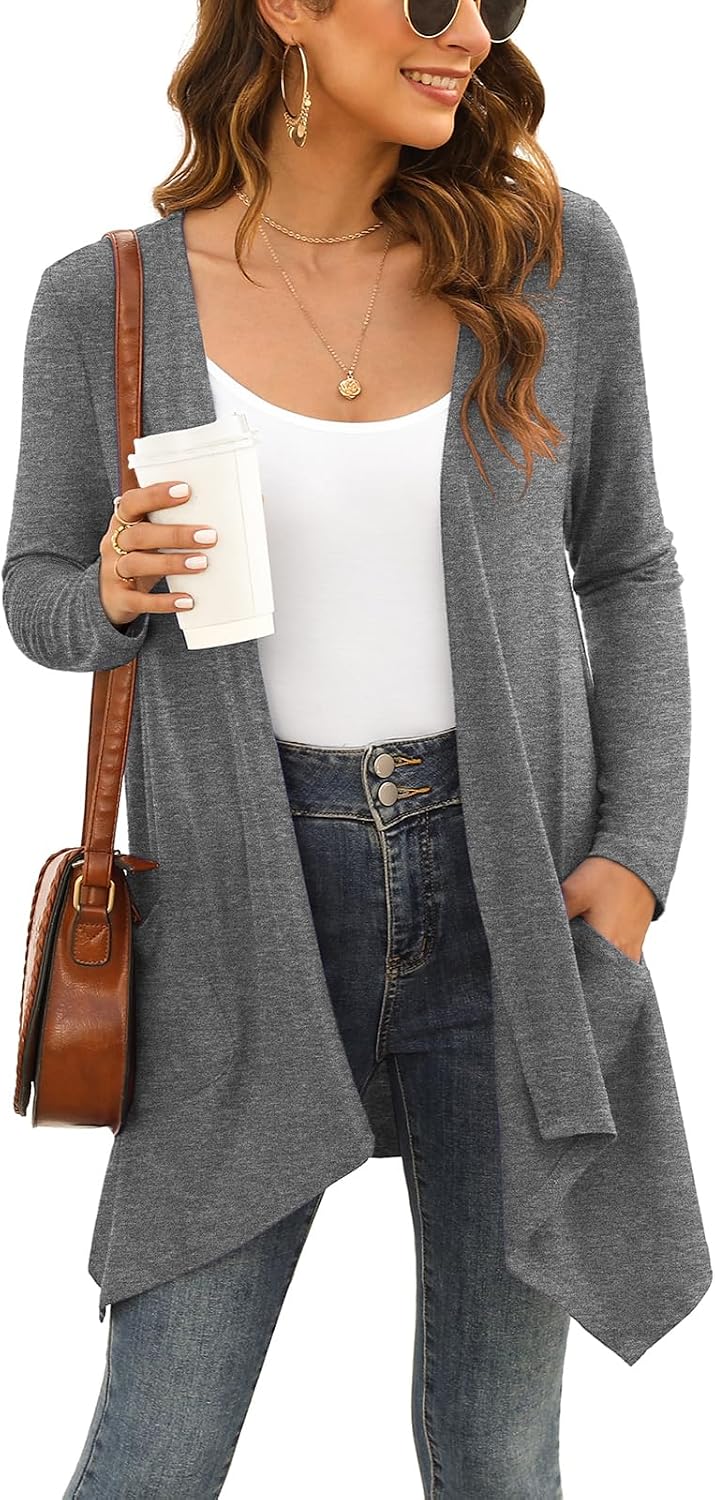 Detalle 2 de Veryoung Black Lightweight Cardigan for Women with Pockets and High-Low Hem