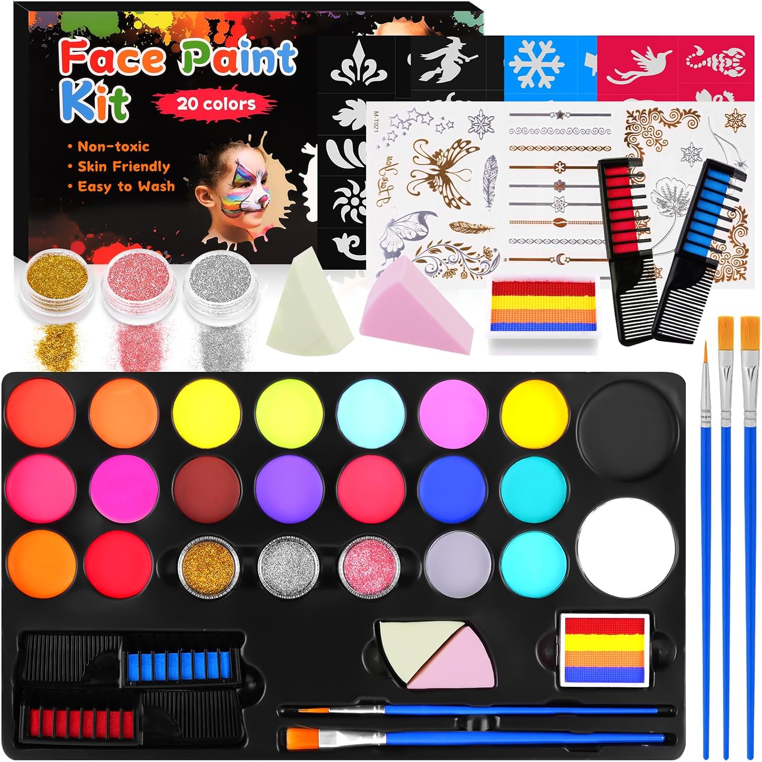 Detalle de Alaoo Body Painting 20 colori kit per viso e corpo 🎨