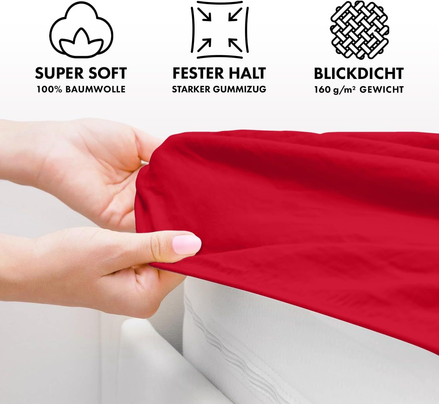 Detalle de Jacobson Jersey-Spannbettlaken aus Baumwolle (60x120–70x140 cm, rot)