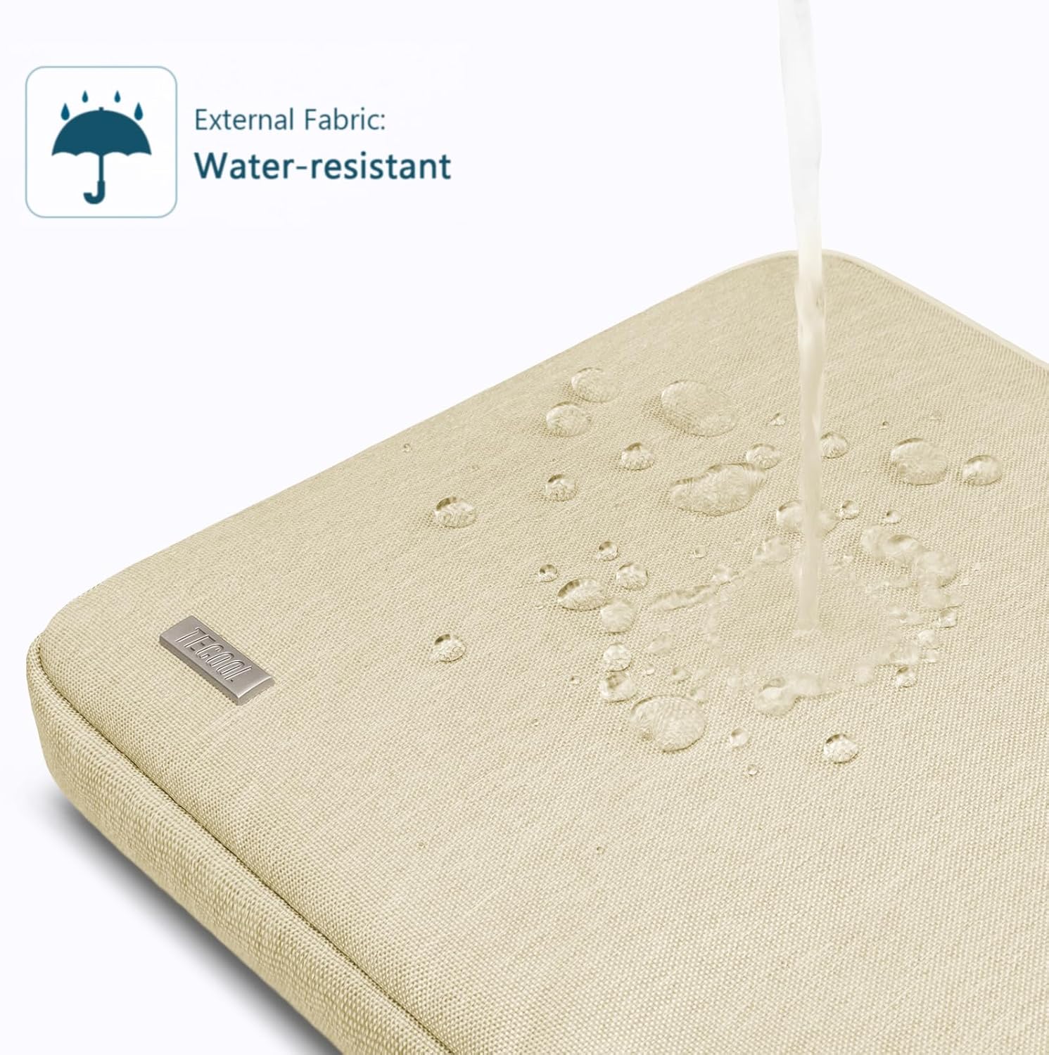 Detalle de TECOOL 14 Zoll Laptoptasche (Laptop Sleeve) wasserdicht, Beige – passend für viele 14”-Notebooks