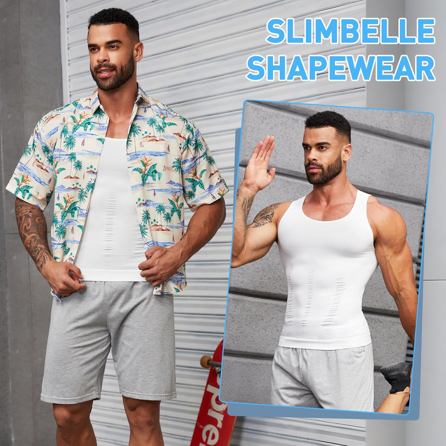 Detalle 1 de SLIMBELLE Body Shaper compressie-onderhemd voor heren, elastisch en taillevormend