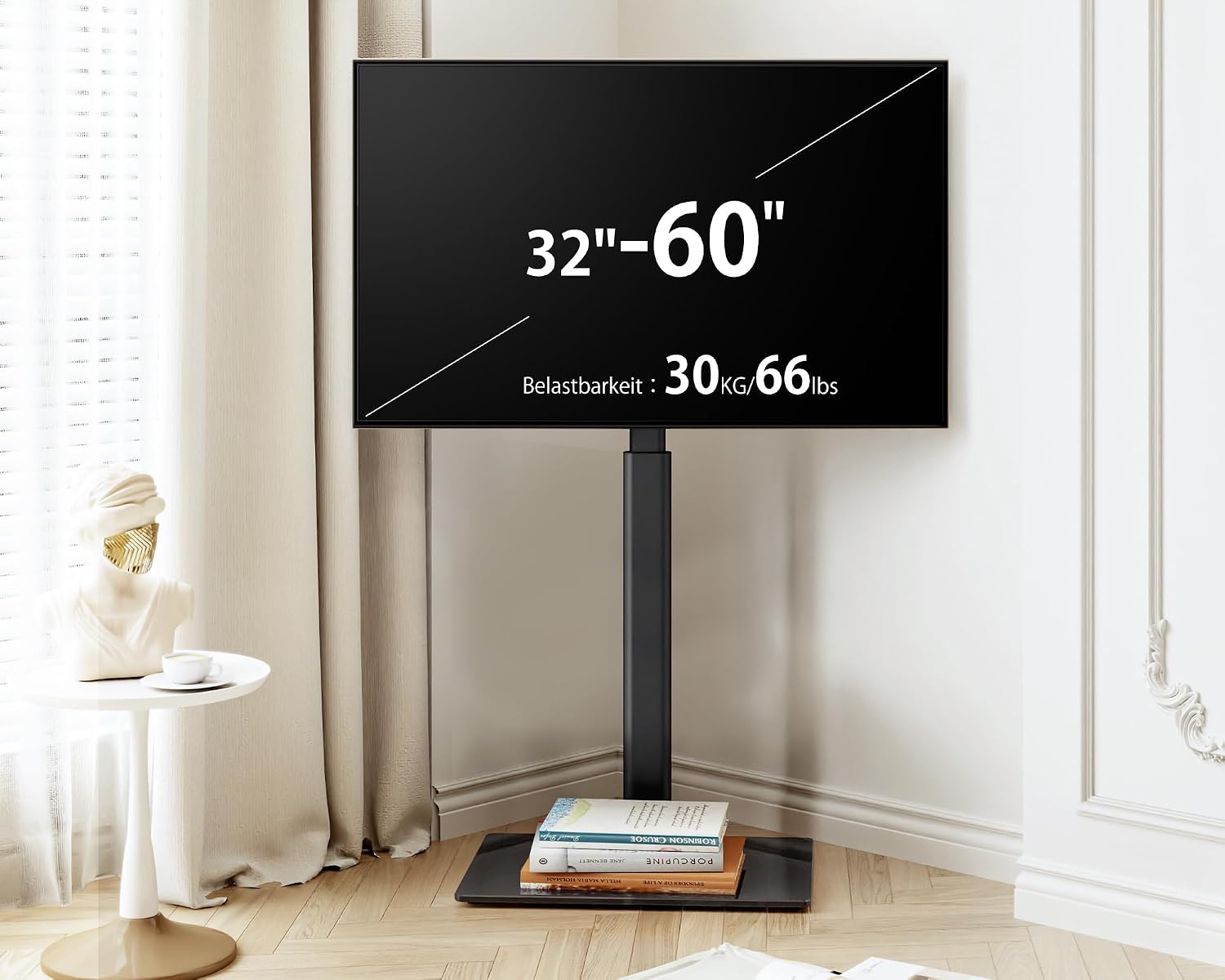 Thumbnail 1 de FITUEYES TV Ständer mit Glasboden für 32–60 Zoll – höhenverstellbar, bis 30 kg, VESA 600×400 mm, Schwarz