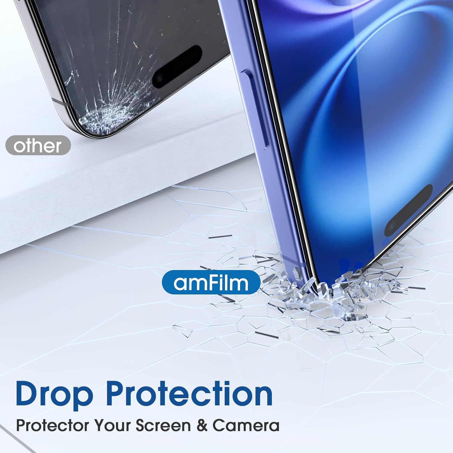 Detalle de amFilm OneTouch 2+2 Pack for iPhone 16 Plus 6.7" Screen Protector & Camera Lens Protector