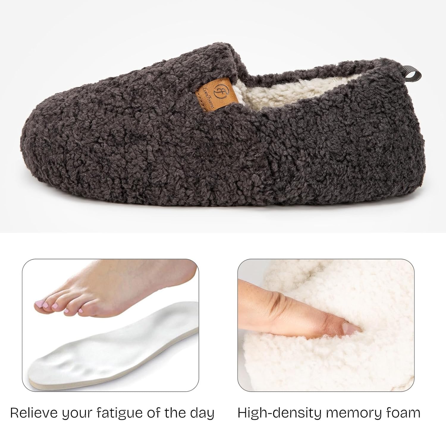 Detalle de EverFoams Women’s Soft Curly Full Slippers with Memory Foam and Polar Fleece Lining