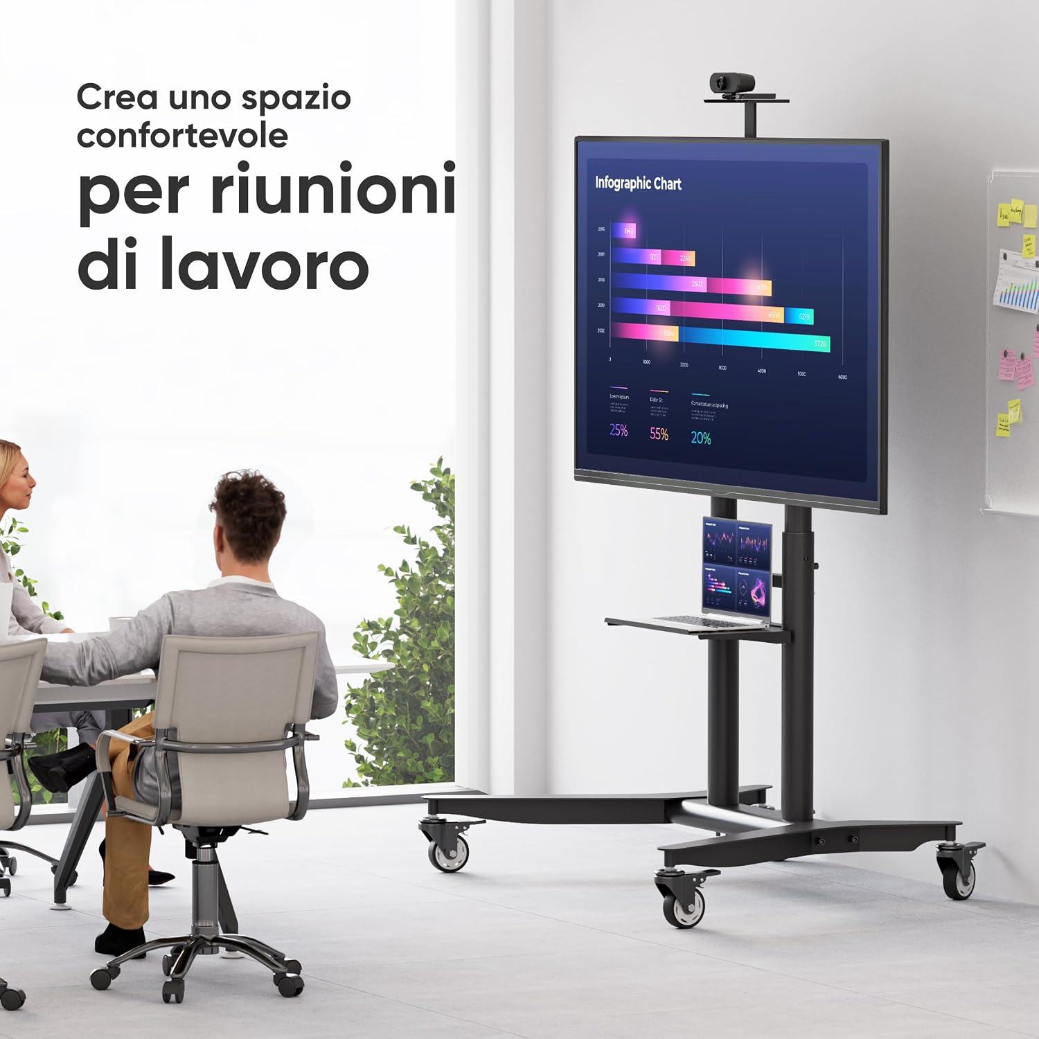 Thumbnail 5 de ONKRON TS1871-B Carrello TV da pavimento con ruote per schermi 55"-90" e VESA 200x200-800x600 (nero)