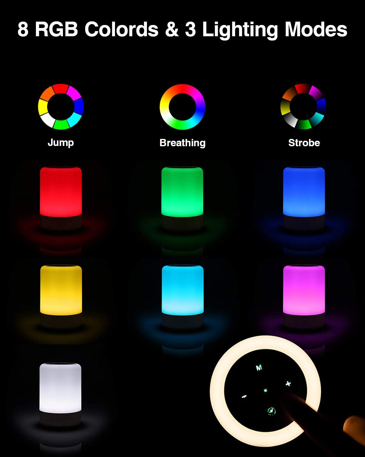 Thumbnail 3 de salipt Touch Control Bedside Lamp with 4-Port USB Charging, Colour-Changing Night Light and Adjustable Brightness