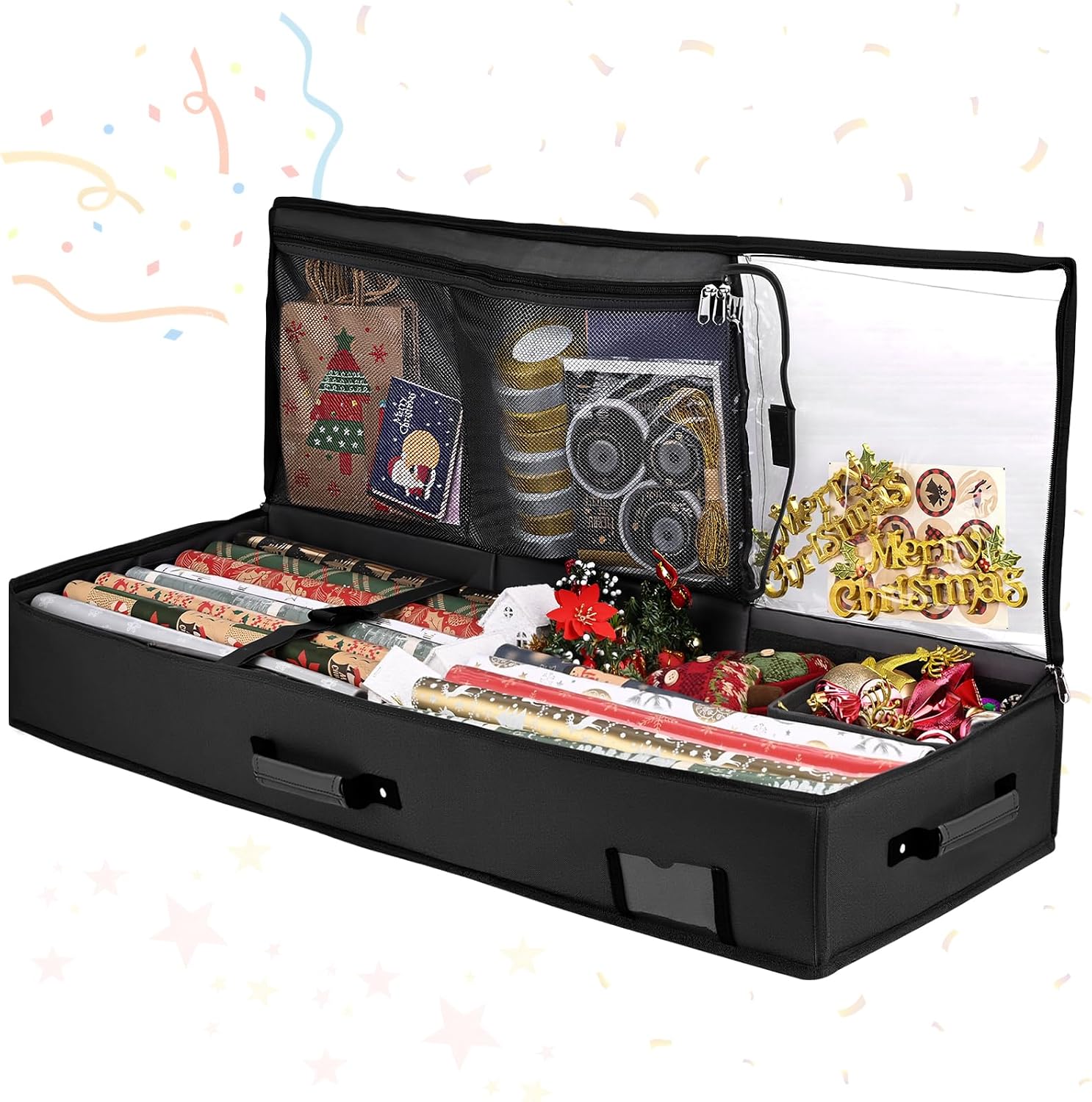 Detalle de Ambesty Geschenkpapier-Aufbewahrung Organizer 95 × 35 × 16 cm – wasserdicht, 3 Fächer, flexibel nutzbar