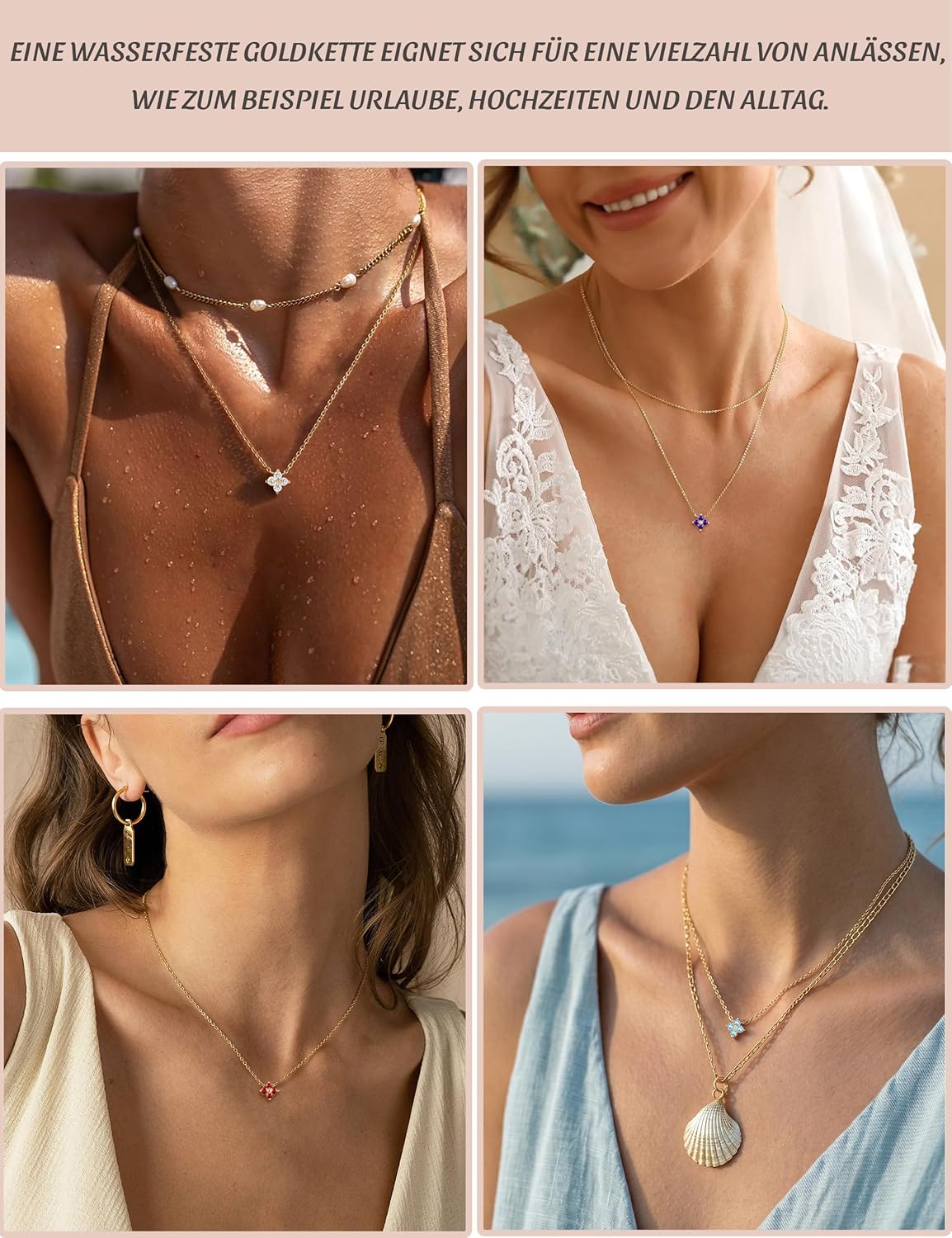 Thumbnail 3 de ZHESHY Collier Femme Or Plaqué 14K avec Trefle à 4 Feuilles et Zircone Cubique