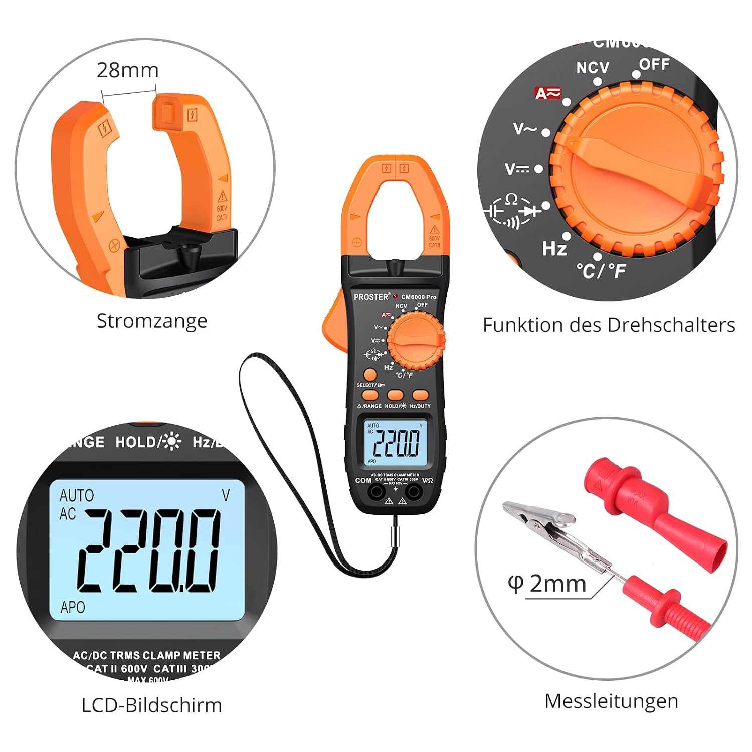 Detalle 1 de Proster Digitale Stromzange 800A TRMS đ