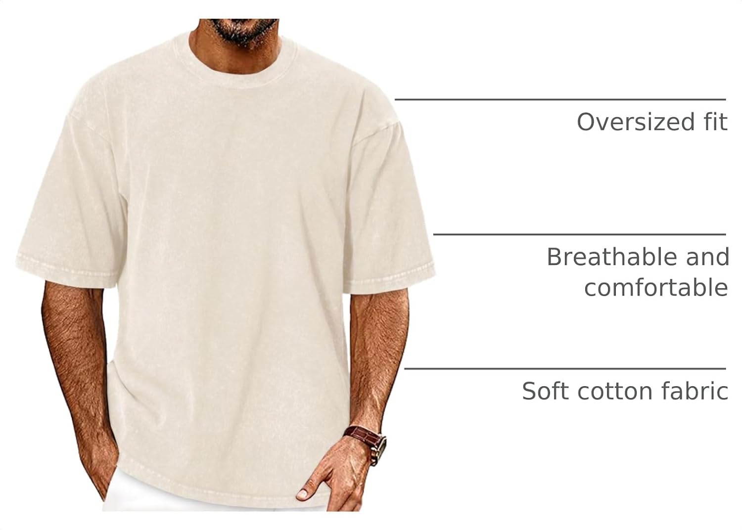 Detalle de Oversized Tshirts for Men Short Sleeve Vintage Washed Basic Loose Tees 2026