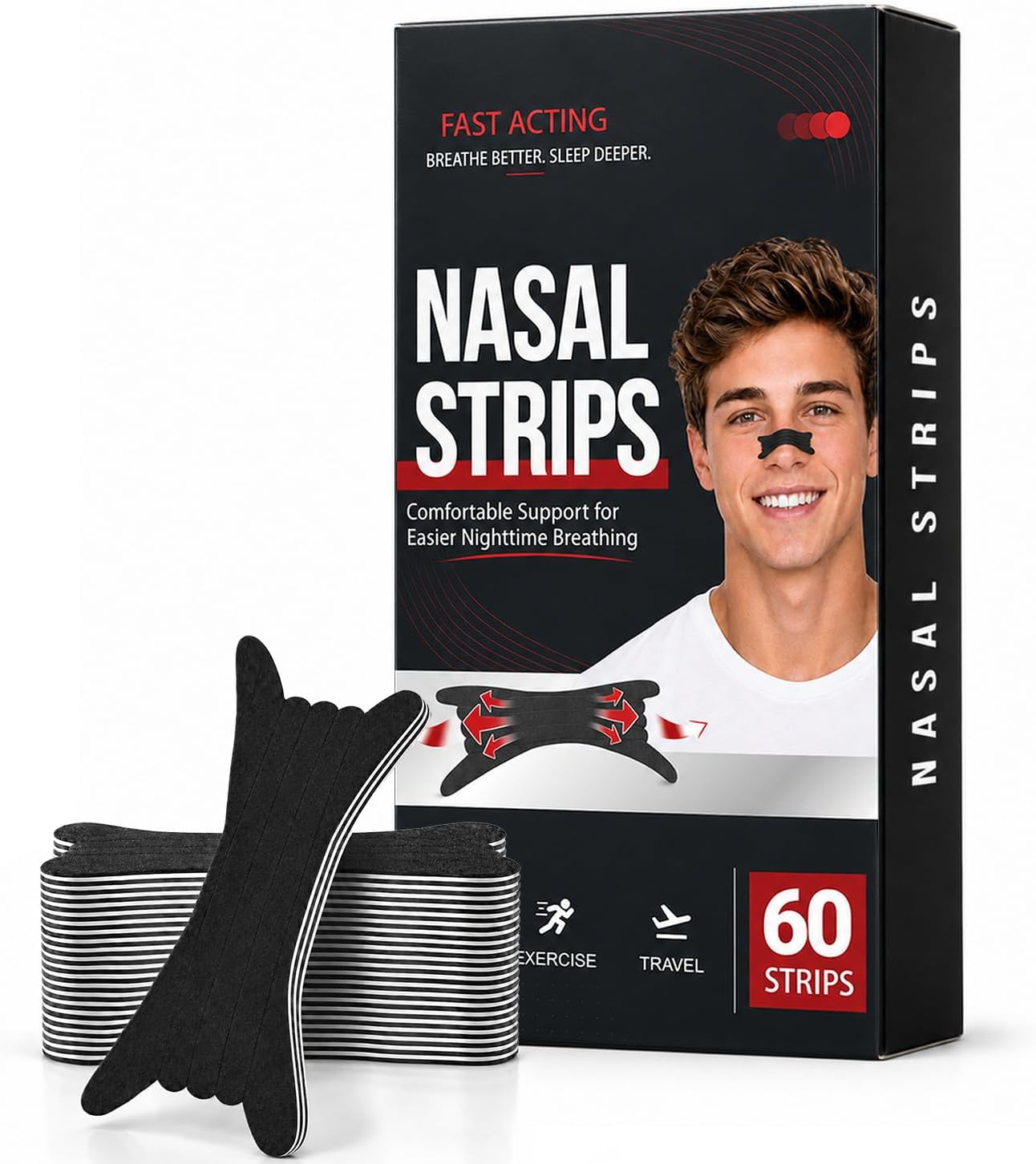 Detalle de 60 PCS Extra Strength Black Nasal Strips for Snoring and Congestion