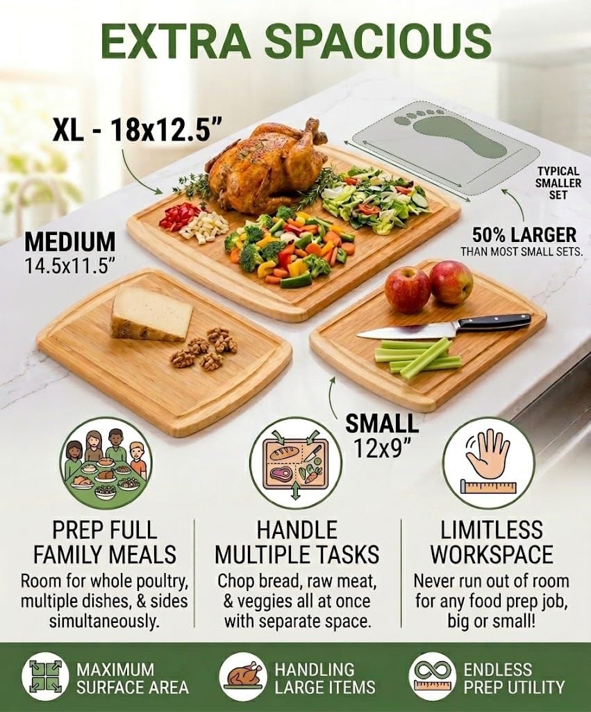 Thumbnail 4 de Bamboo Cutting Boards Set of 3 ⚙