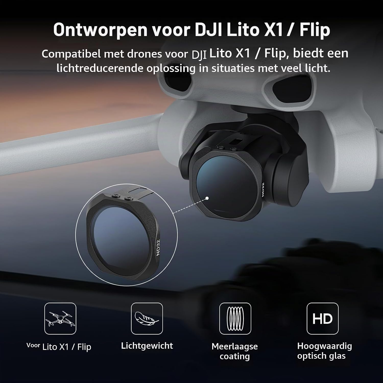 Detalle 2 de SMALLRIG 6213 ND-filterset voor DJI Lito X1/Flip, ND8/16/32/64