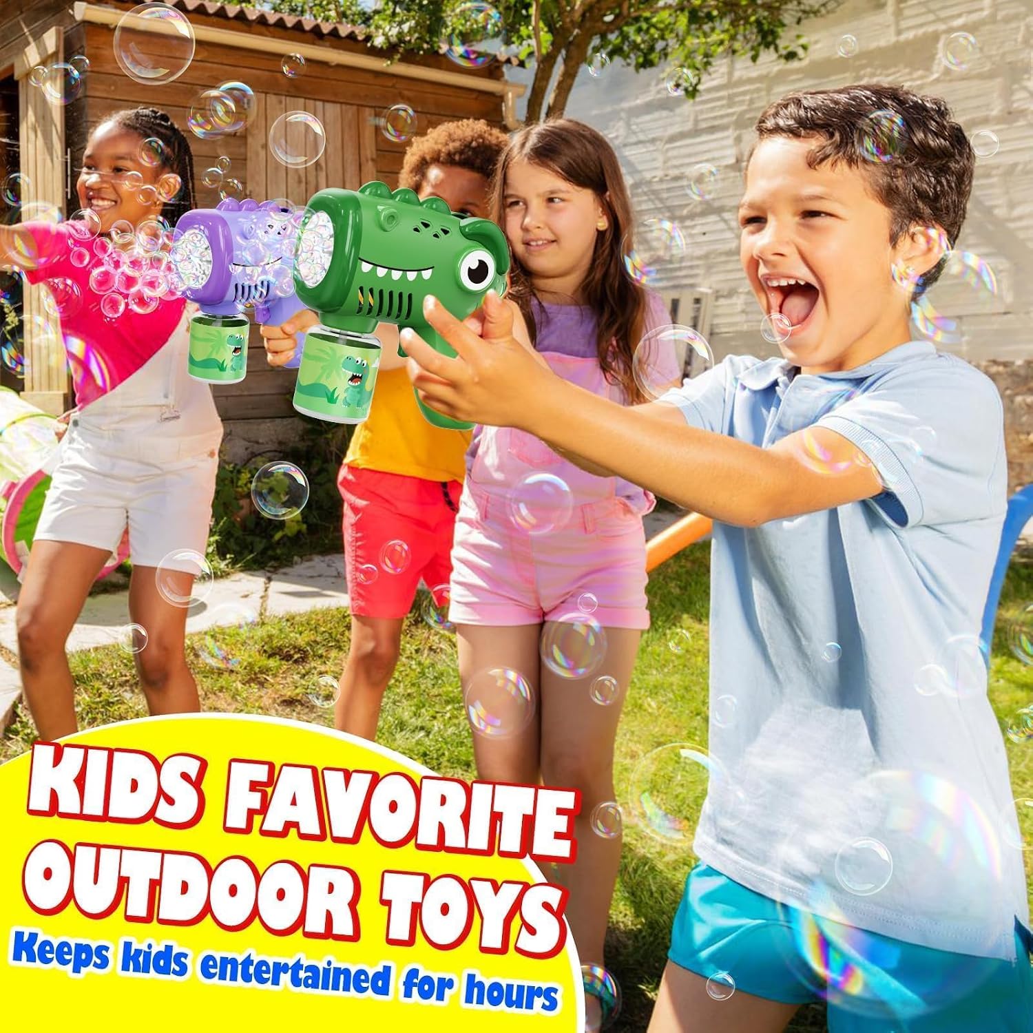 Detalle de Yunaking 2-Pack Bubble Machine Gun for Kids: Rechargeable Outdoor Bubble Fun