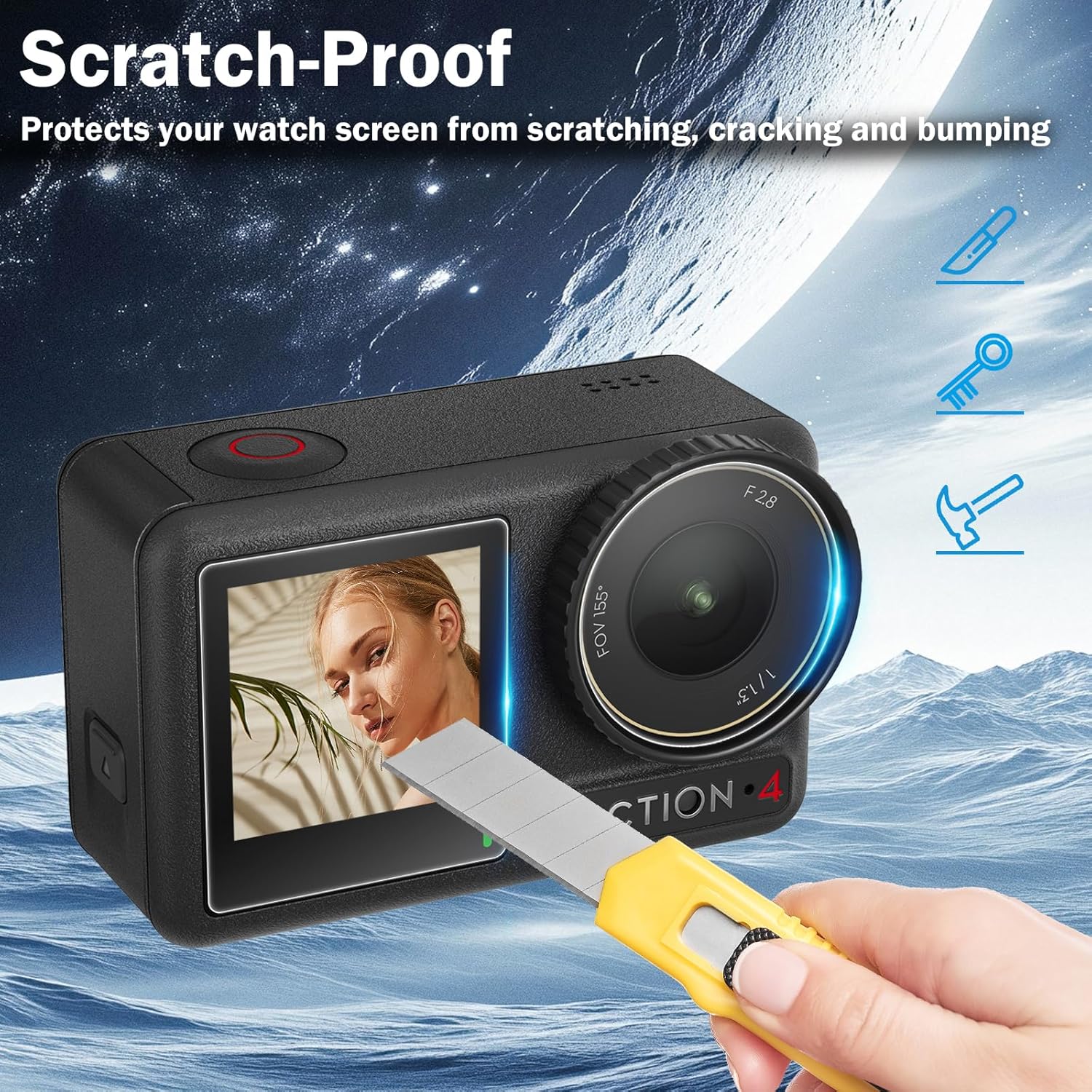 Thumbnail 2 de Simpeak 4 Set Screen Protectors for DJI Osmo Action 4 — Lens, Front and Back Screens, 9H Tempered Glass