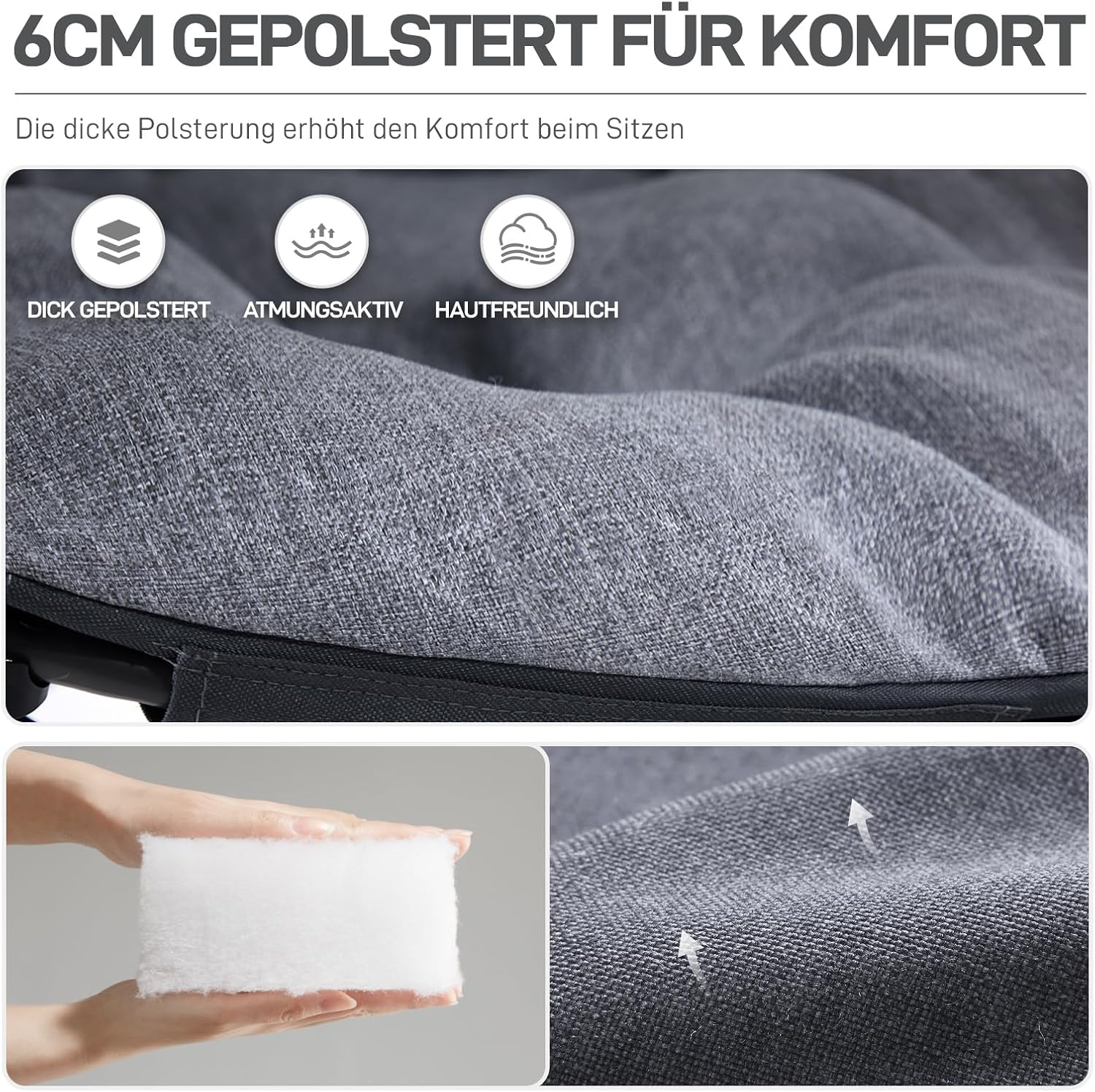 Thumbnail 3 de EVER ADVANCED Luxus Moonchair XXL Campingstuhl faltbar, 150 kg belastbar, extra breit mit Kissen – Grau