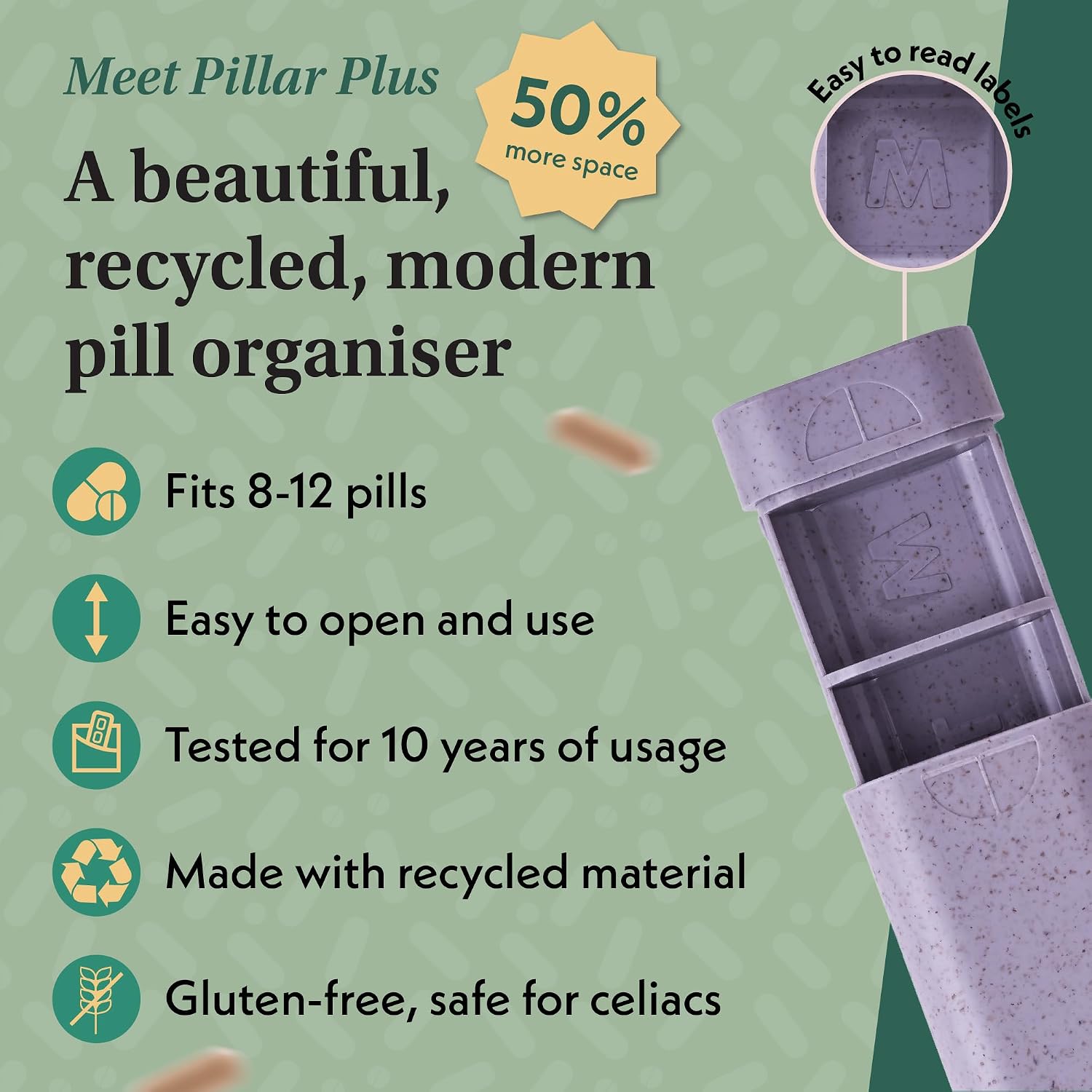 Detalle de Pillar Plus 7 Day XL Pill Organiser | Lavender