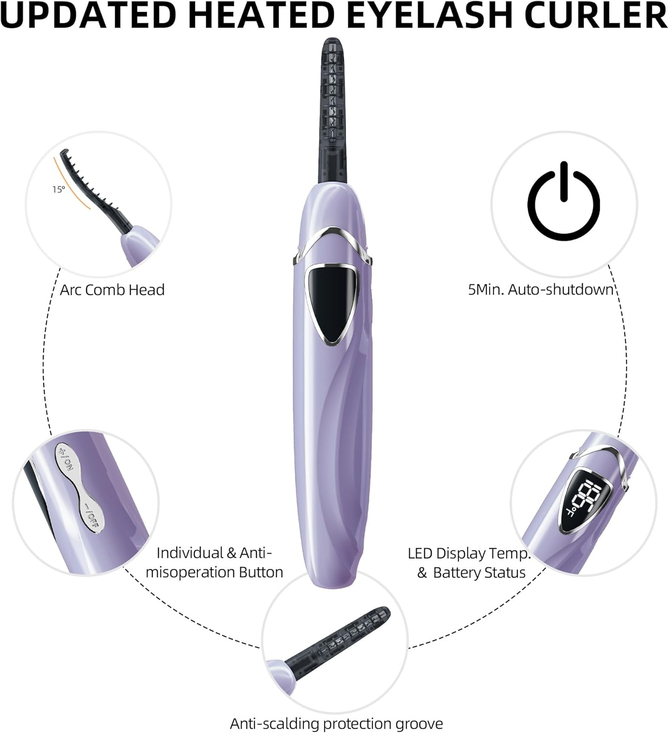 Detalle de EYECURL Heated Eyelash Curler (S600-148MM) – Violet/Silver