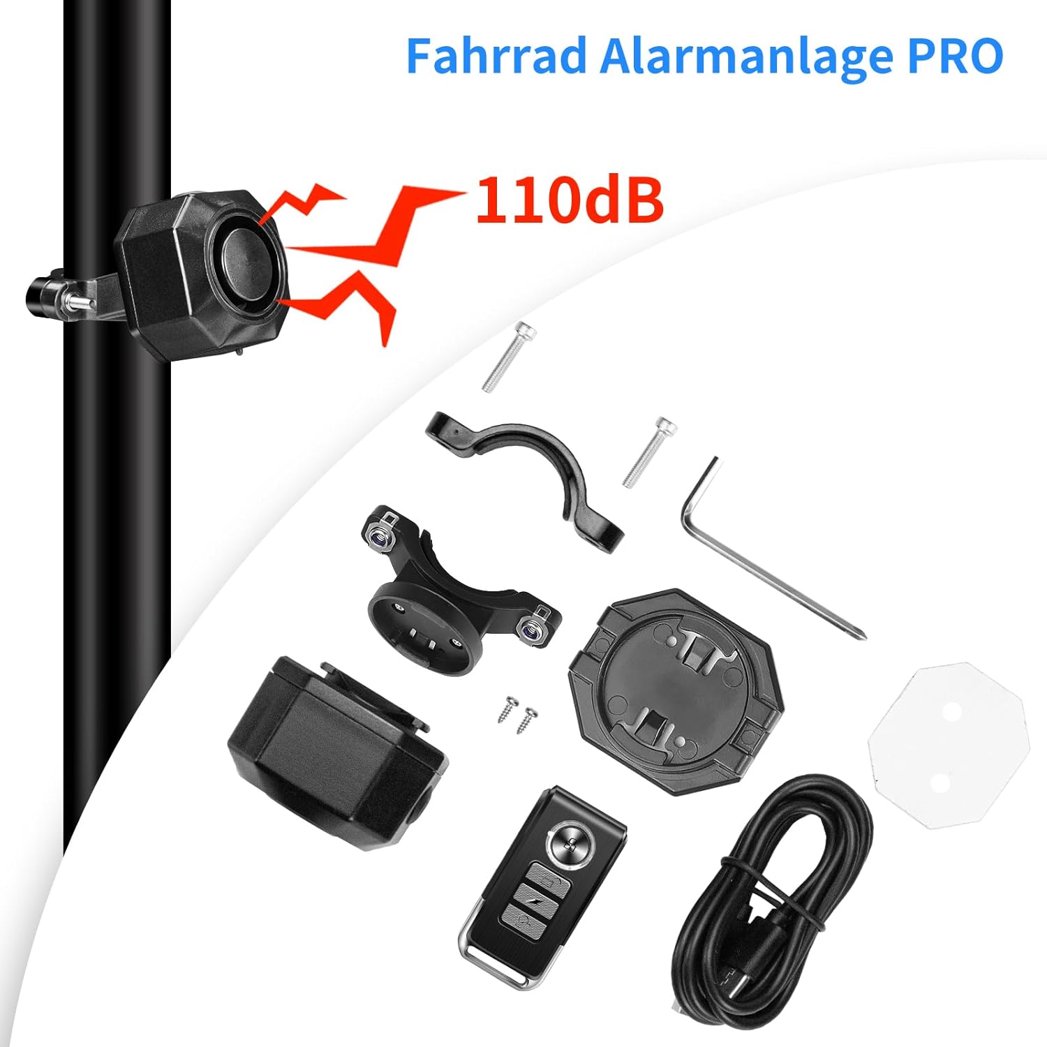 Detalle 2 de VioRose Fahrrad-Alarmanlage mit Funk-Fernbedienung (USB-C, wasserdicht)