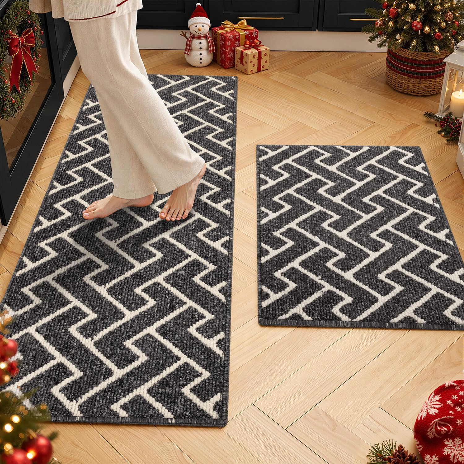 Detalle de HICORFE Indoor Door Mat - Set of 2 Non-Slip Welcome Mats (20x32 and 20x59) in Dark Grey