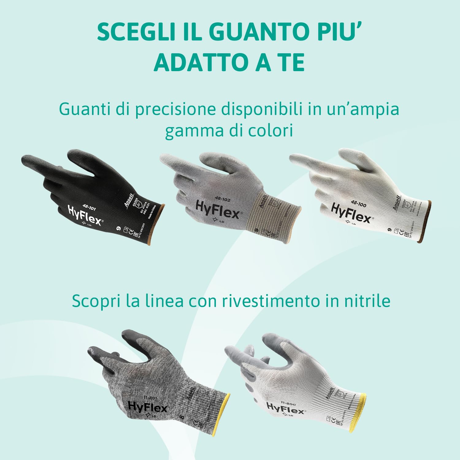 Thumbnail 6 de Ansell HyFlex 48-102 Guanti da Lavoro Sottili XL, Fodera Elastica con Rivestimento in Poliuretano, Grigio, 12 Paia