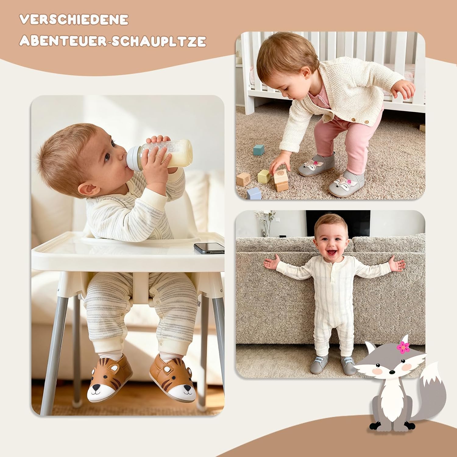Detalle 2 de IceUnicorn Krabbelschuhe Baby Lauflernschuhe – Weiches Leder, rutschfeste Sohle, elastische Riemen