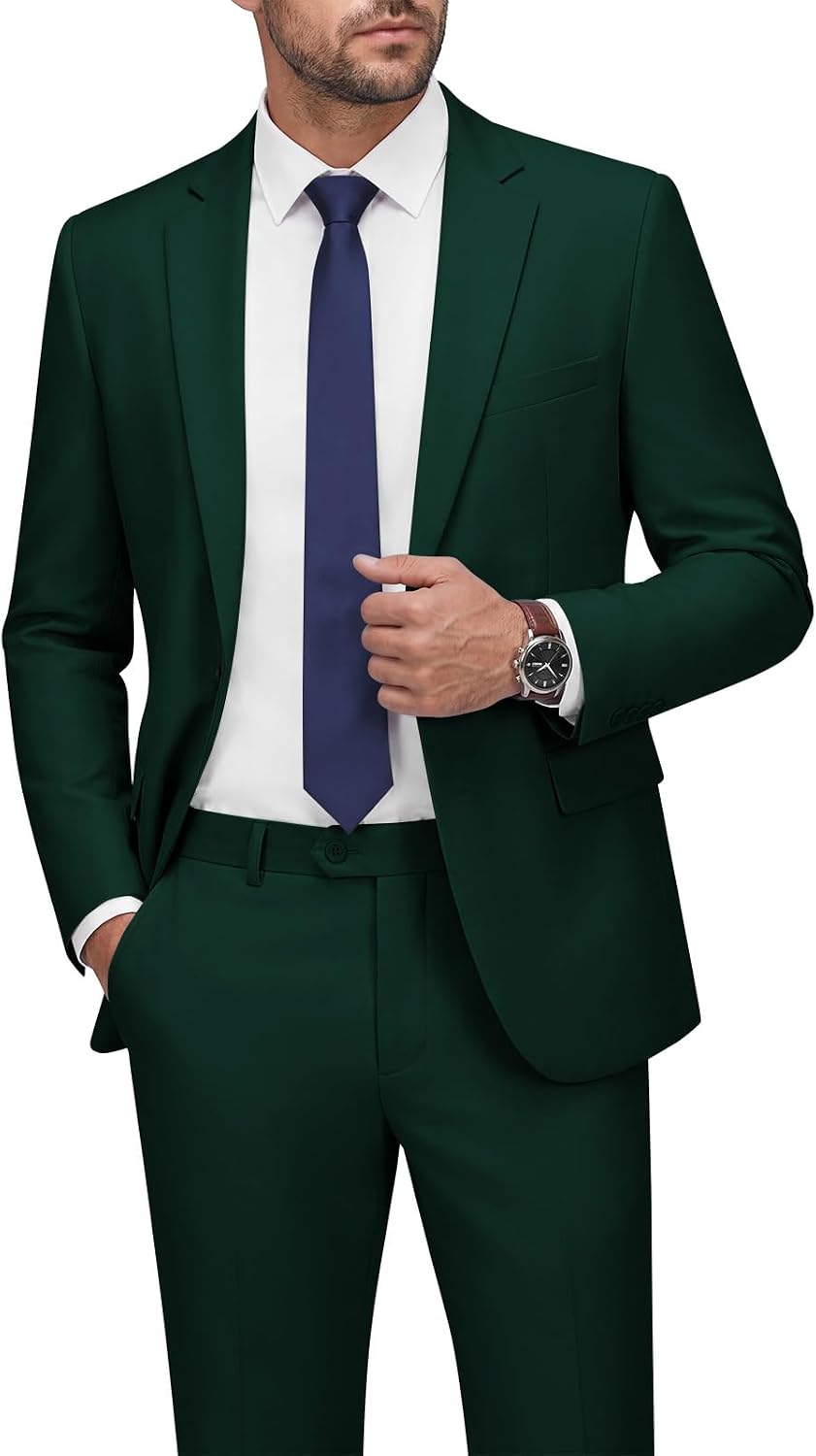 Detalle de WEEN CHARM Men's Slim-Fit Two-Piece Suit with One-Button Blazer and Trousers