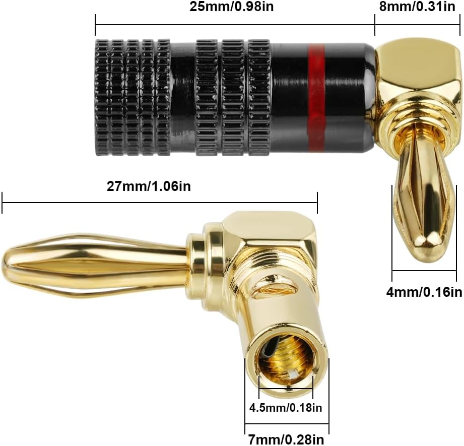 Thumbnail 1 de Aolso 4 Pcs 90 Degree Banana Plugs – Gold Plated 4.5mm Speaker Connectors
