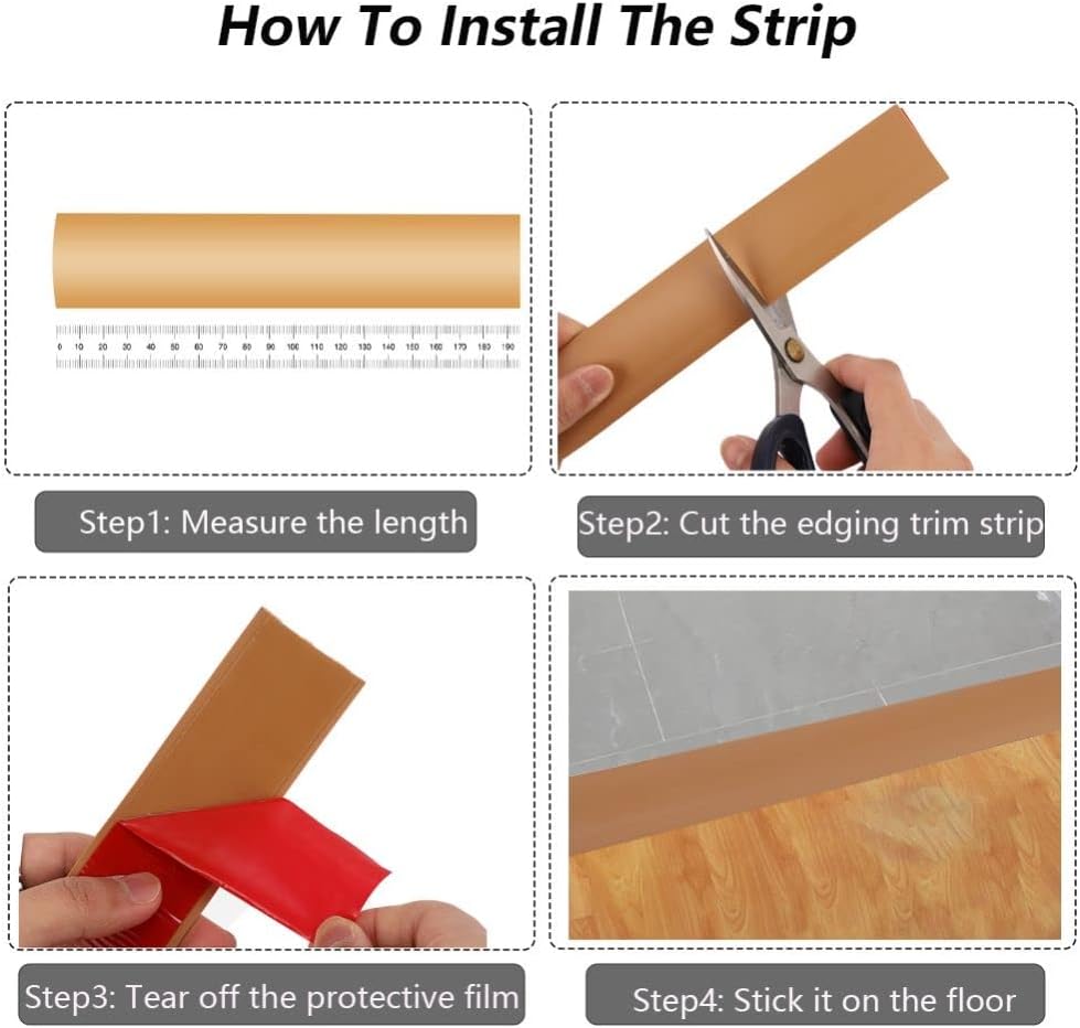 Detalle 2 de 2M PVC Laminate Flooring Threshold Transition Strip – Light Brown, 5cm Wide, Self-Adhesive