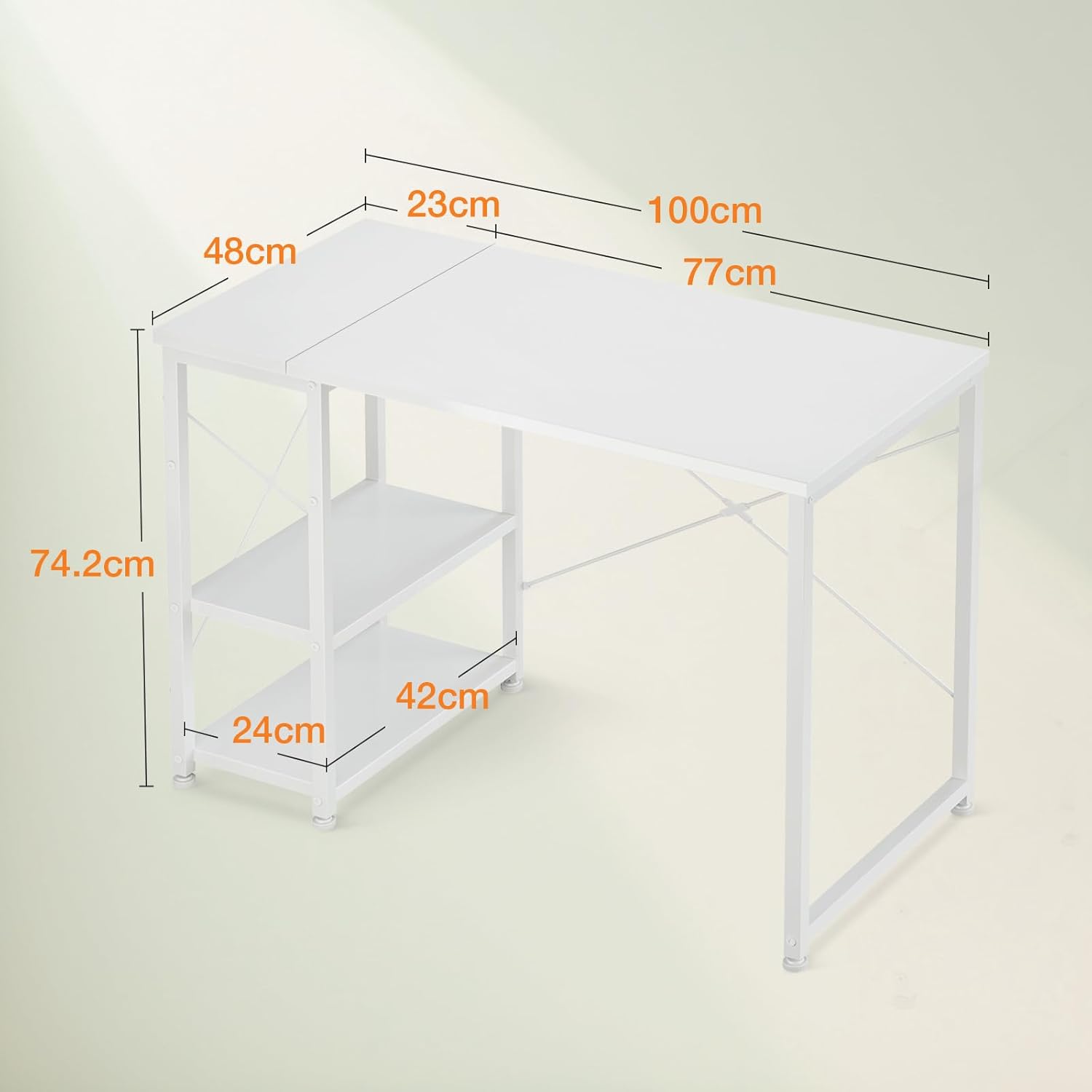 Thumbnail 2 de ODK ODK Desk with Reversible Storage Shelves (100 x 48 cm) – White small computer desk for home office & study