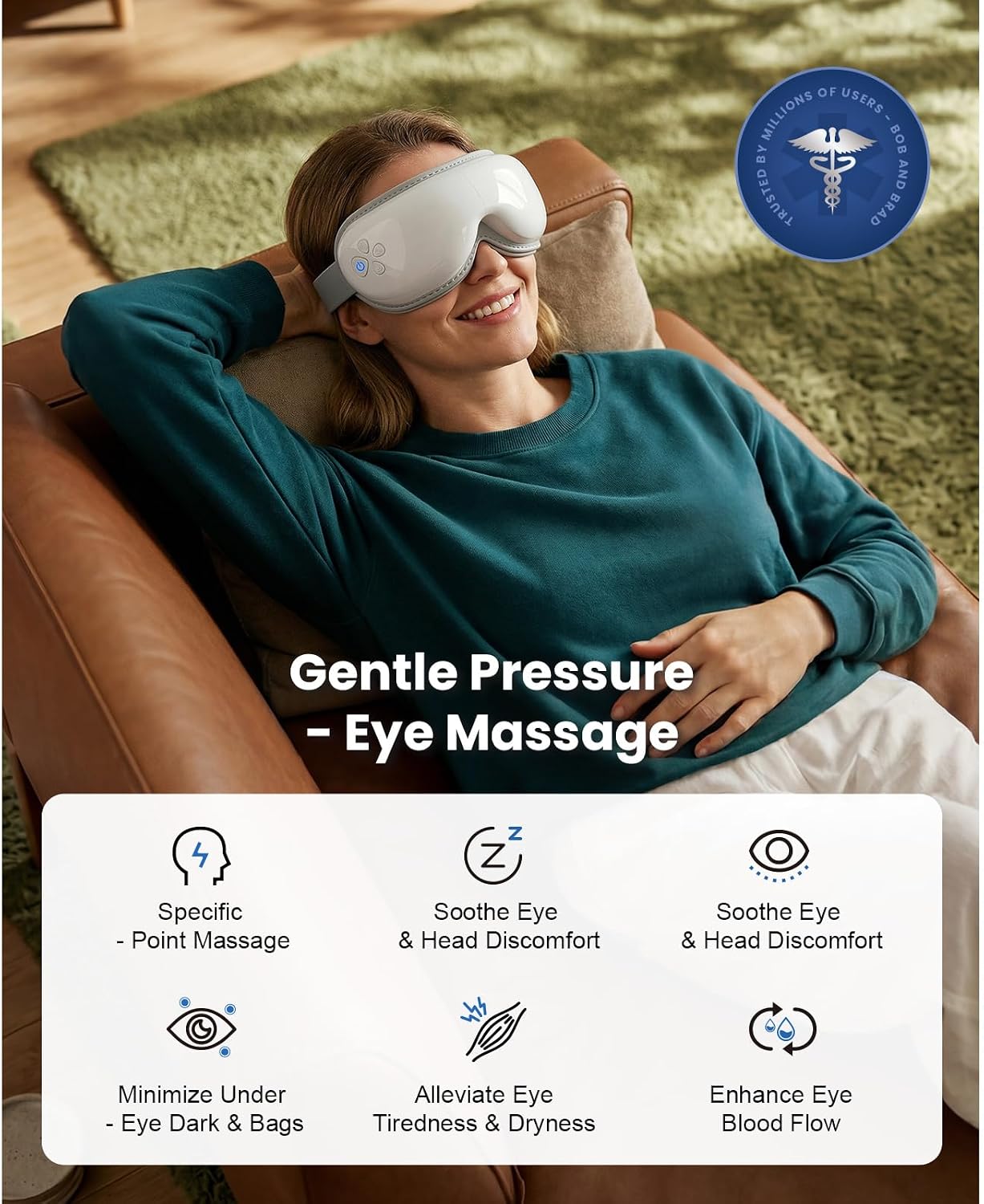 Detalle 2 de Bob and Brad EyeOasis 3 Heated Massage Eye Mask with Heat & Cooling Gel Mask and Music