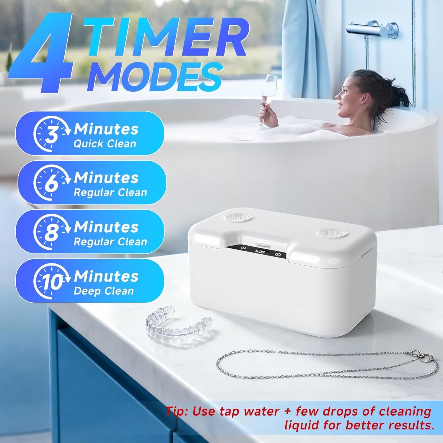 Detalle de 500ml Ultrasonic Retainer Cleaner with UV | 45kHz Digital Display