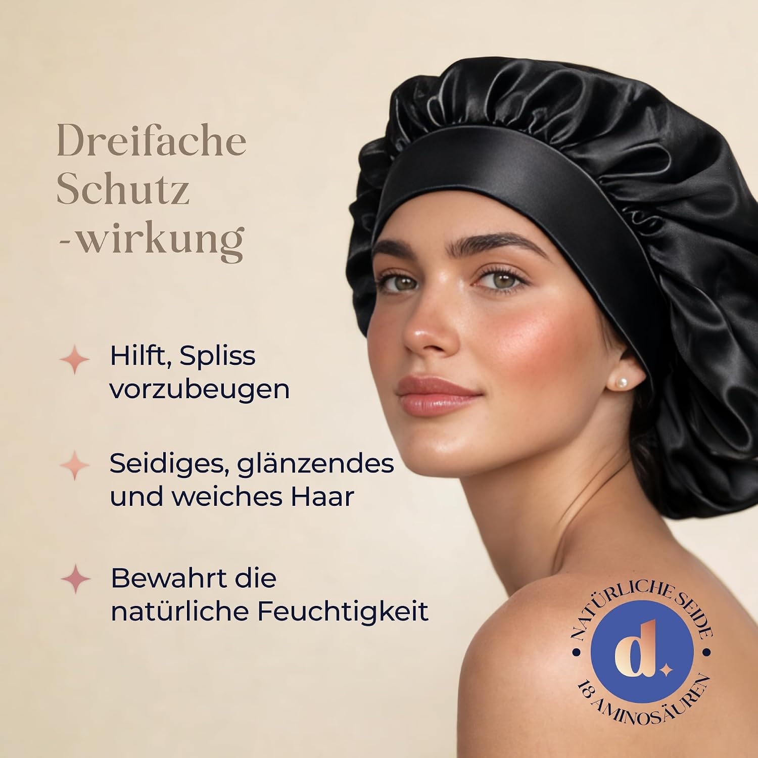 Detalle 2 de Dreamzie Seidenhaube zum Schlafen – 100% Maulbeerseide, doppellagig, atmungsaktiv und verstellbar